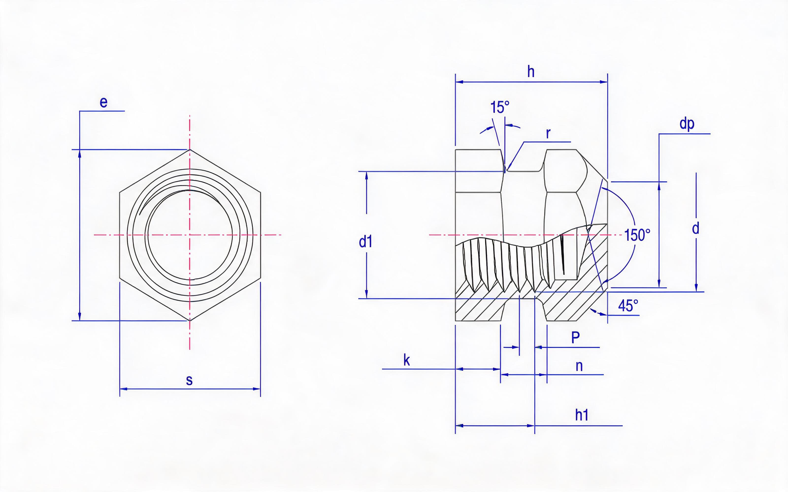 HEXAGON CLOSURE TYPE INTERMEDIATE BELT SLOT INSERT NUT (TYPE P) Standard Drawing