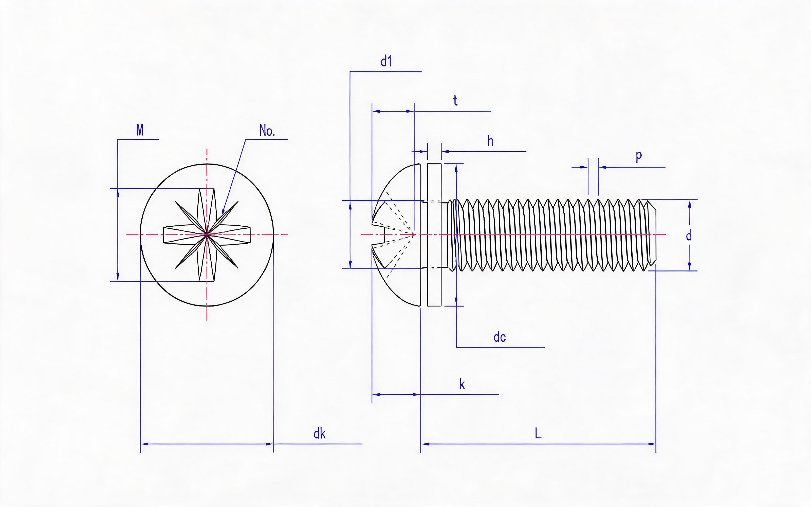 Herringbone groove panhead screw (Z-groove) and flat washer combination Standard Drawing