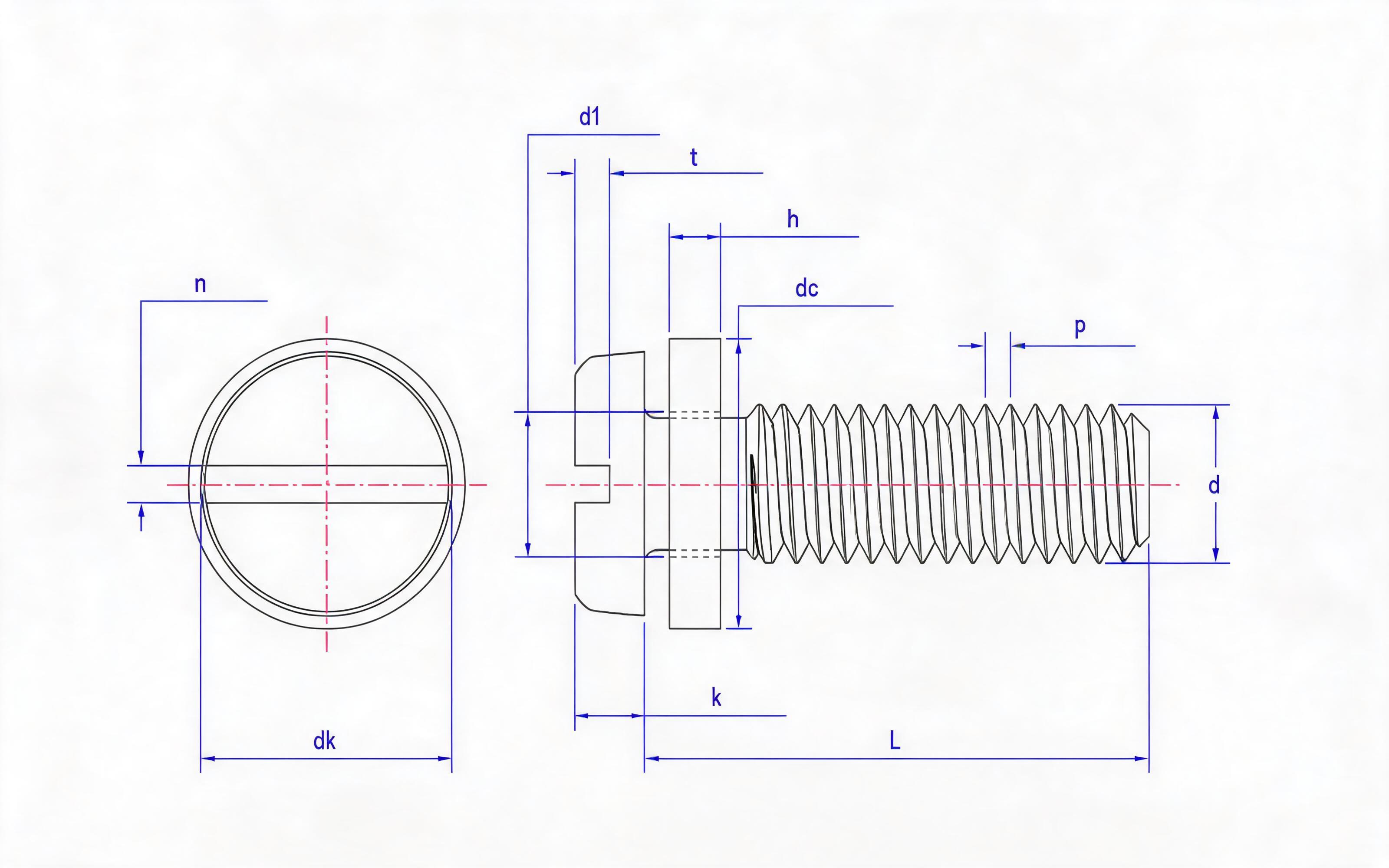 Slotted pan-head screw and flat washer combination Standard Drawing