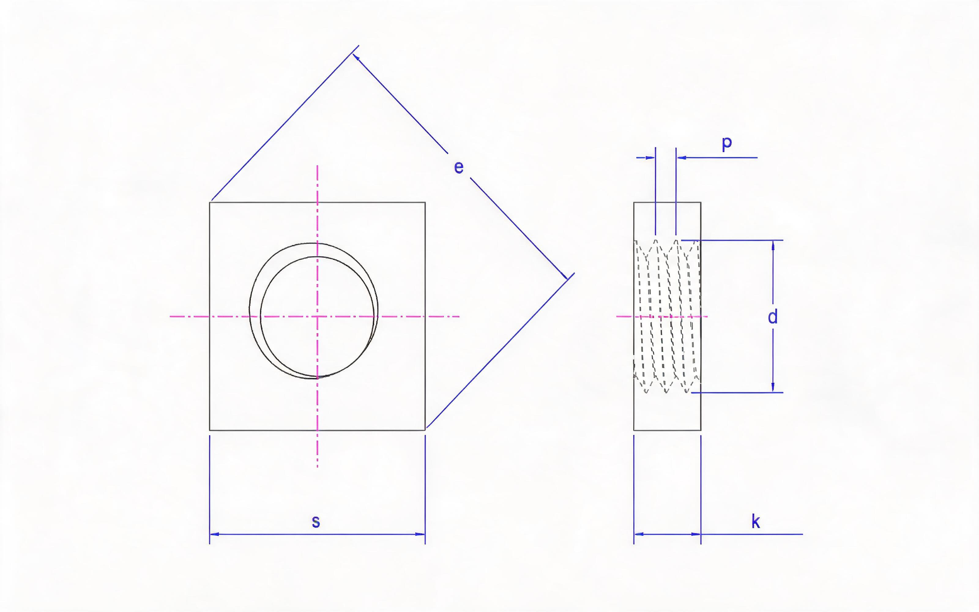 Thin square nut Standard Drawing