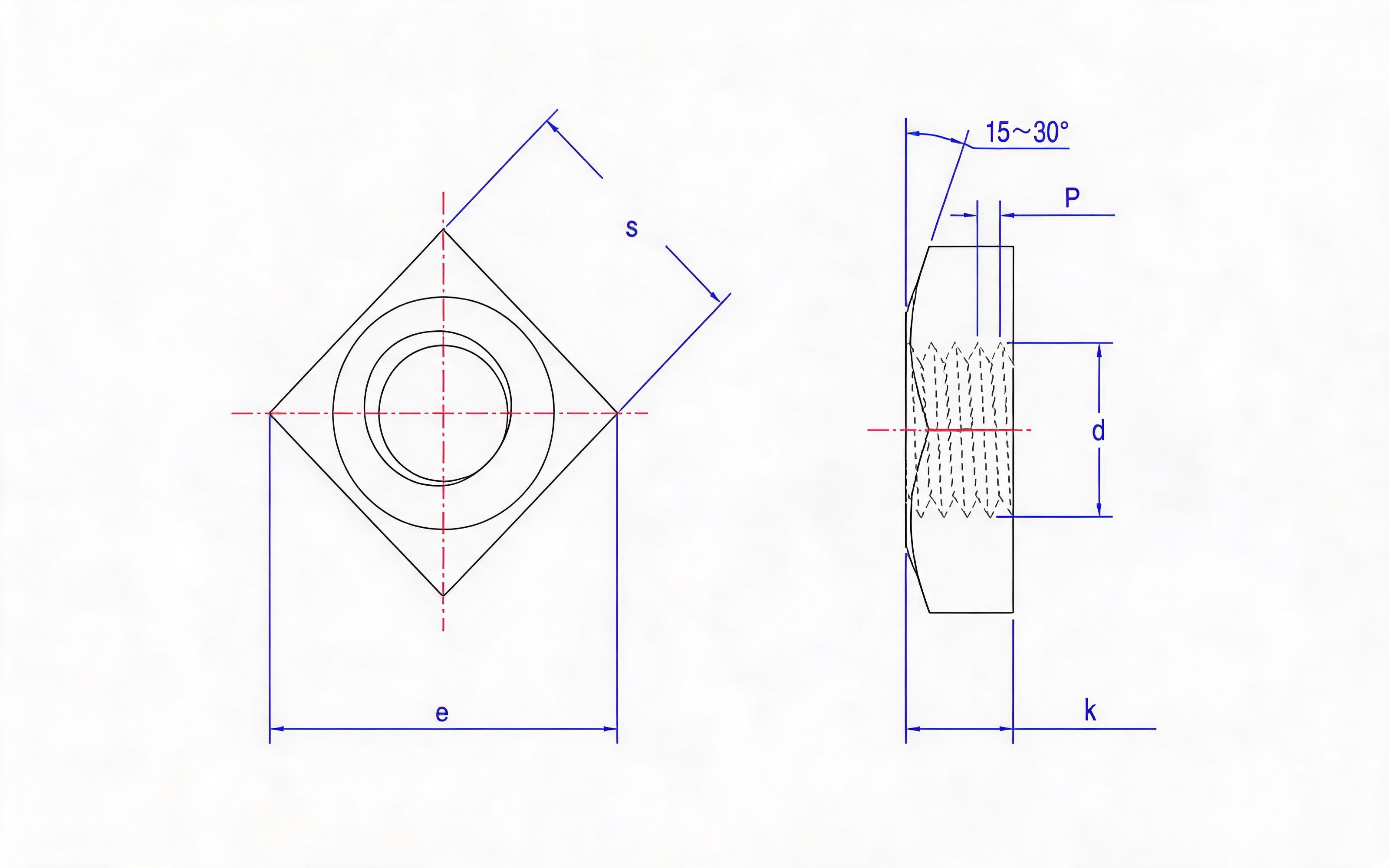 Square nut Standard Drawing