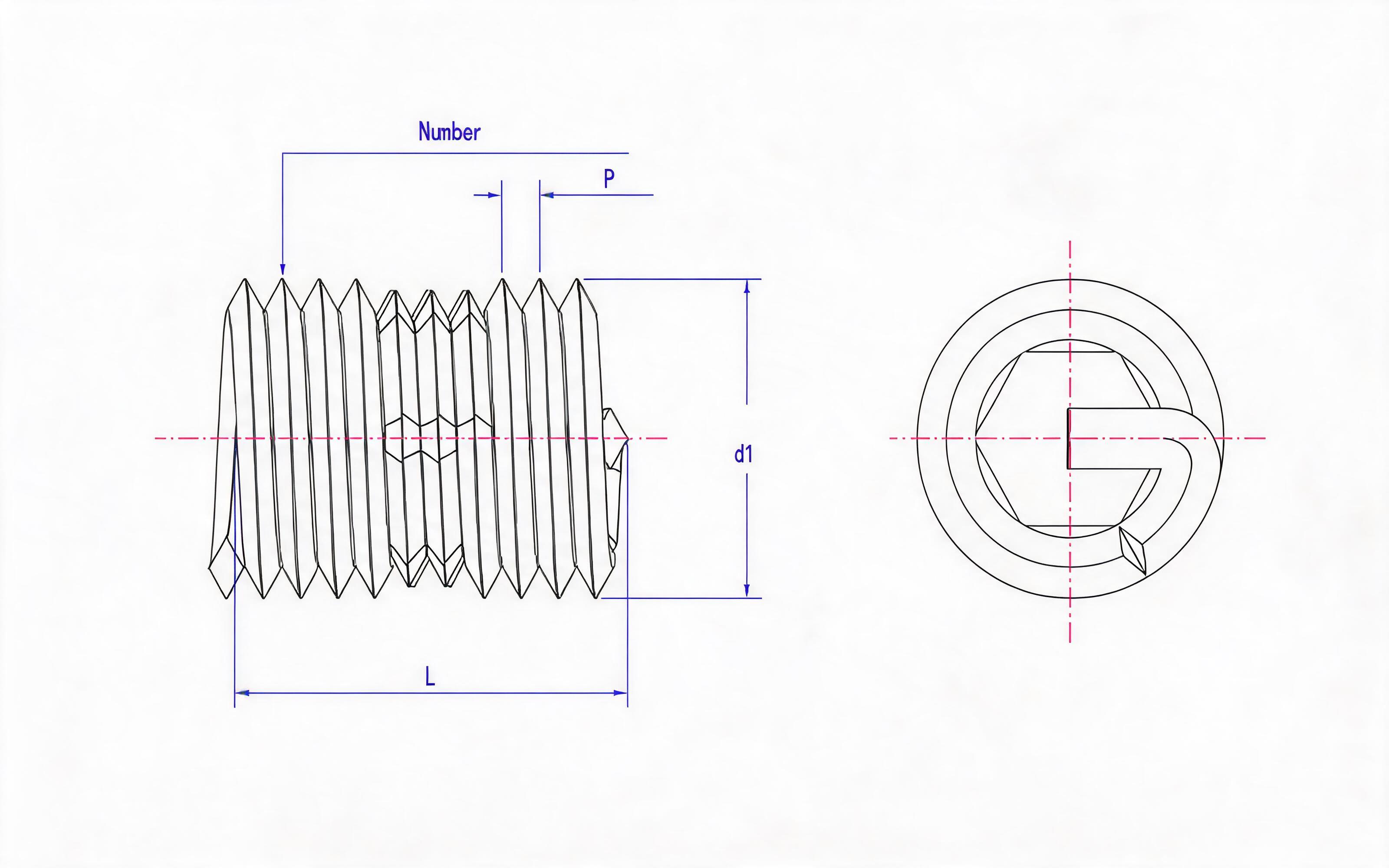 Locking type steel wire screw sleeve (L=2.5d) Standard Drawing