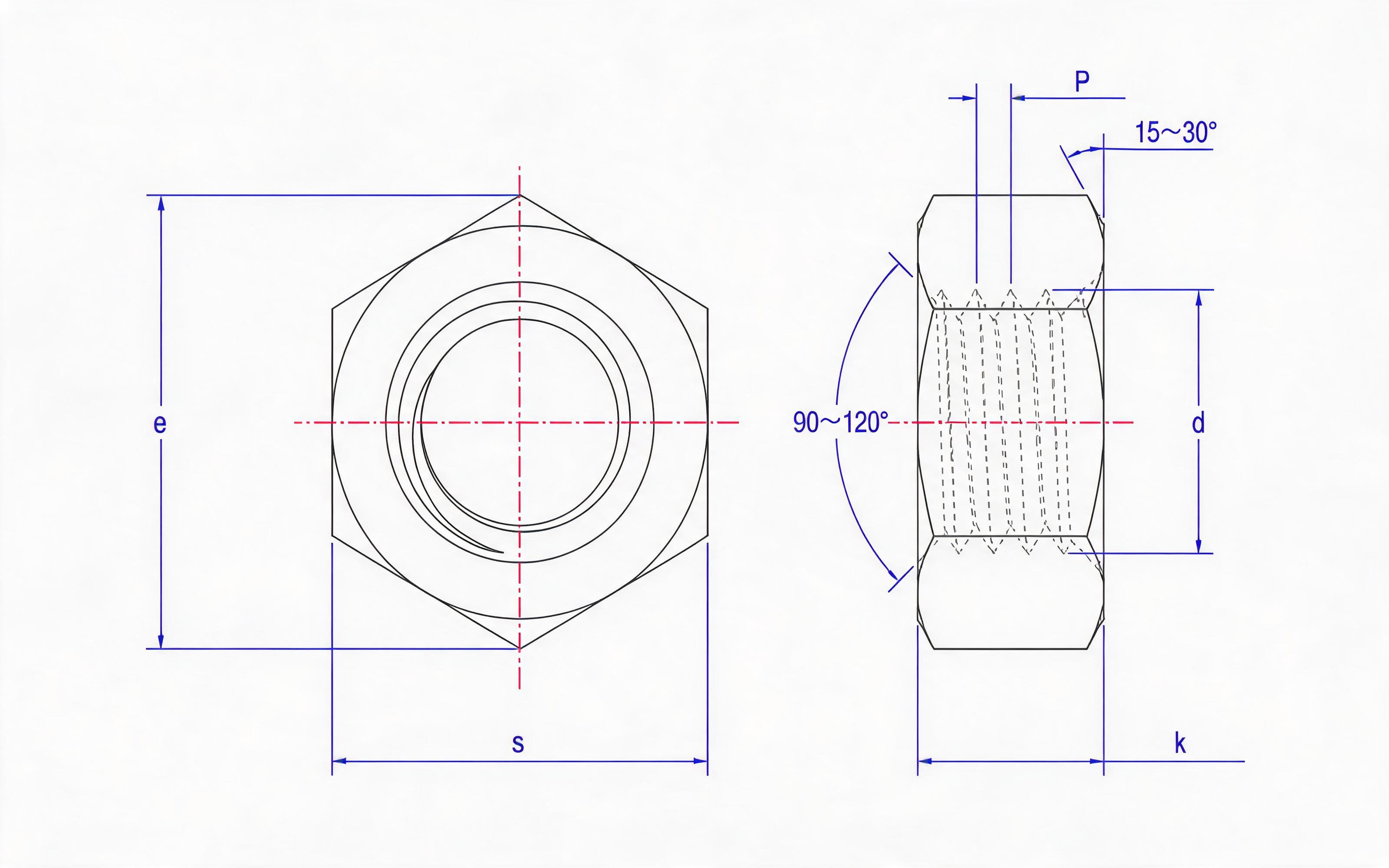 Hexagon Nuts for Structural Bolting, Hot-Dip Galvanized Type 1 (Oversize Tap) Grades 5, 6, 8 Standard Drawing