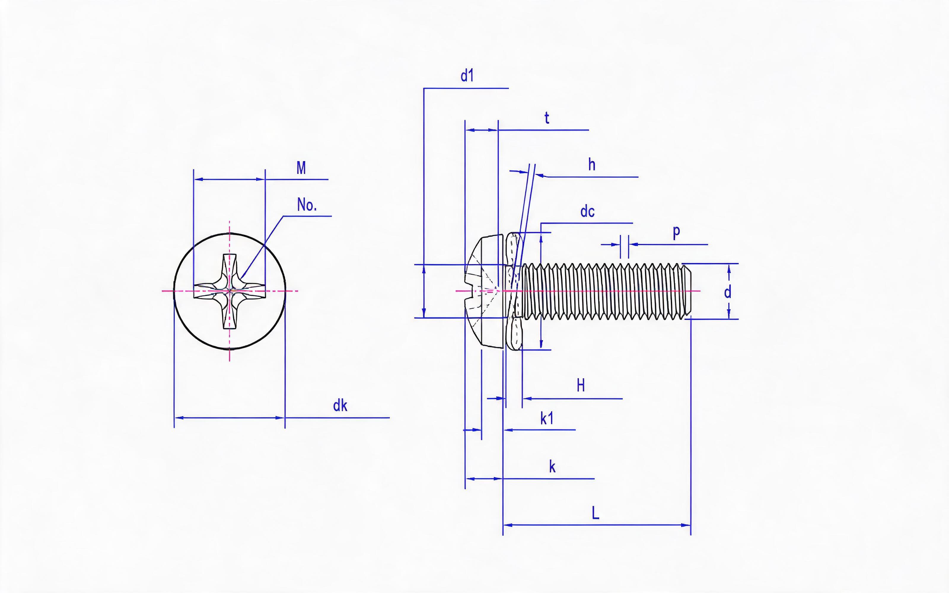 Cross recessed spherical cheese head screw (H-groove) and corrugated elastic washer combination Standard Drawing