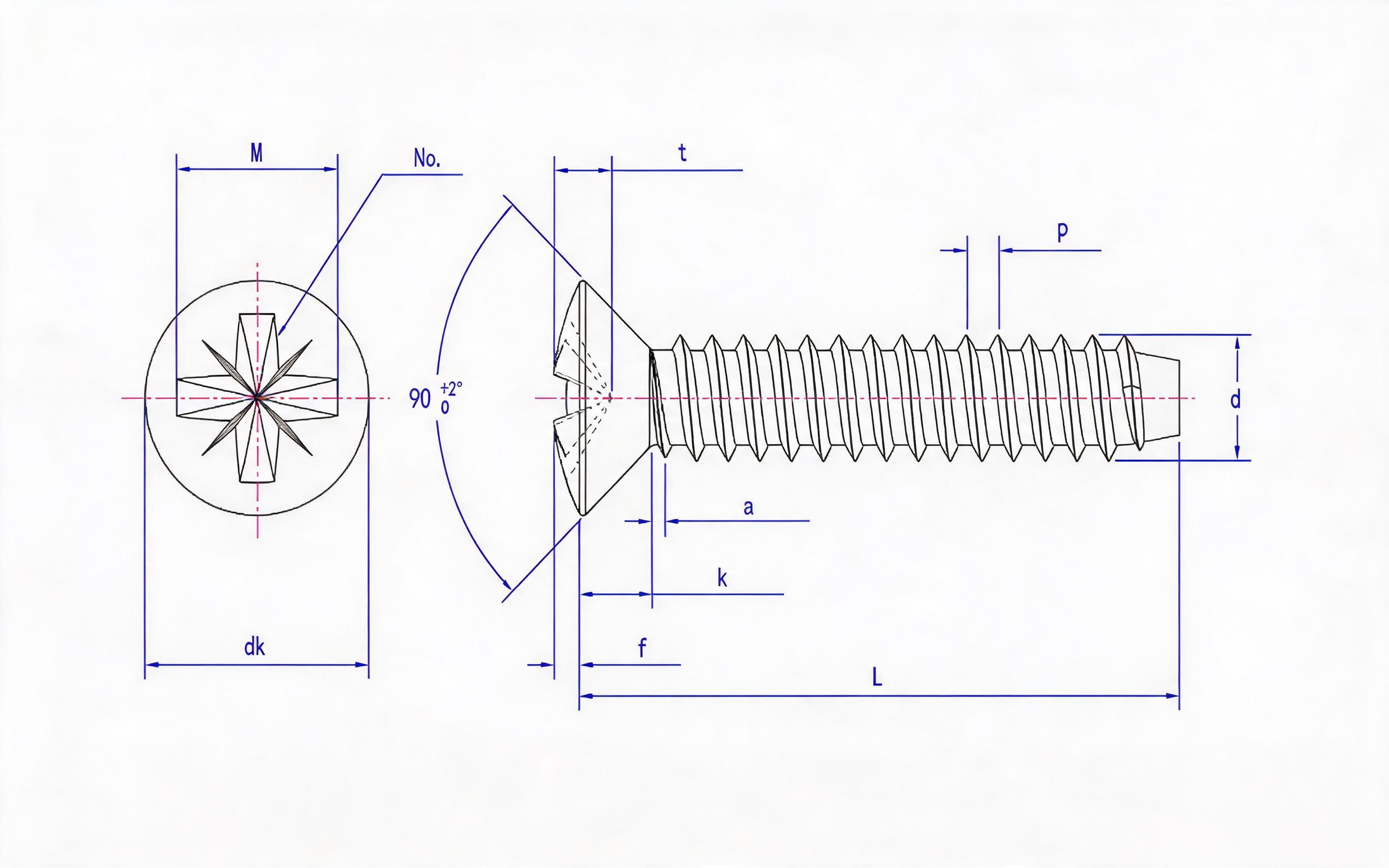 Type F countersunk head self-tapping screw with herringbone groove Standard Drawing