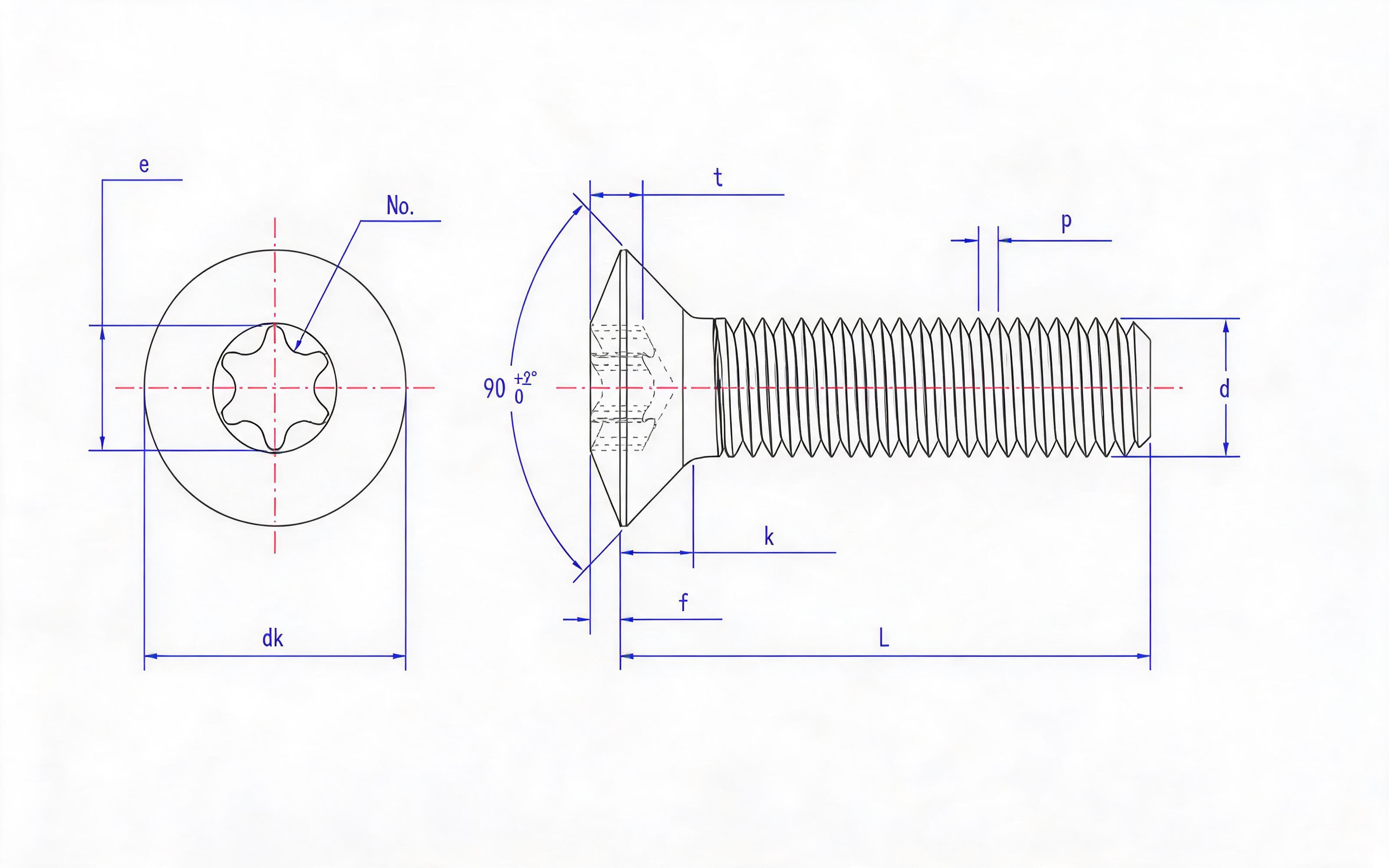 Hexagon socket countersunk head screw Standard Drawing
