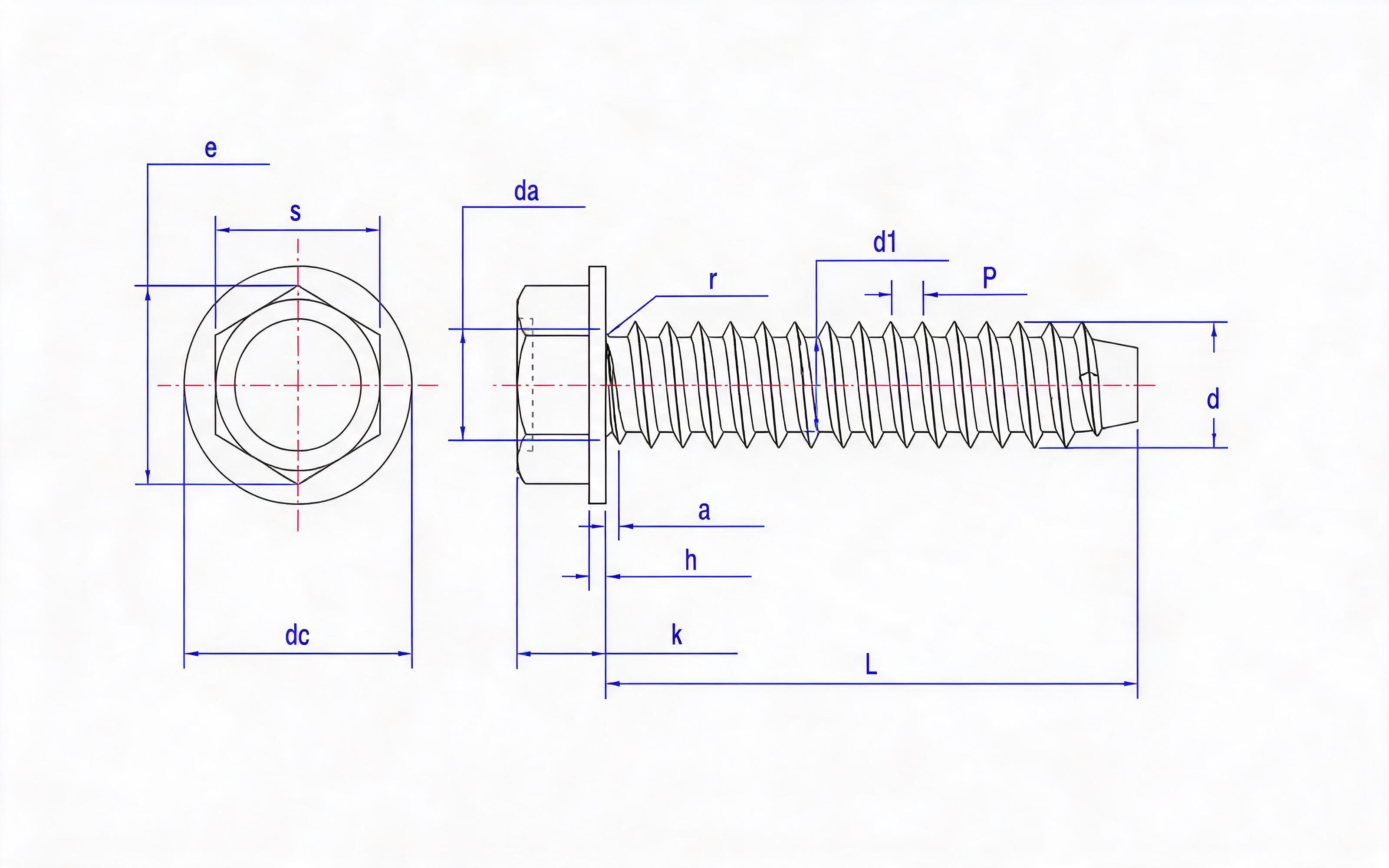 Hexagon flange self-tapping screw type F Standard Drawing