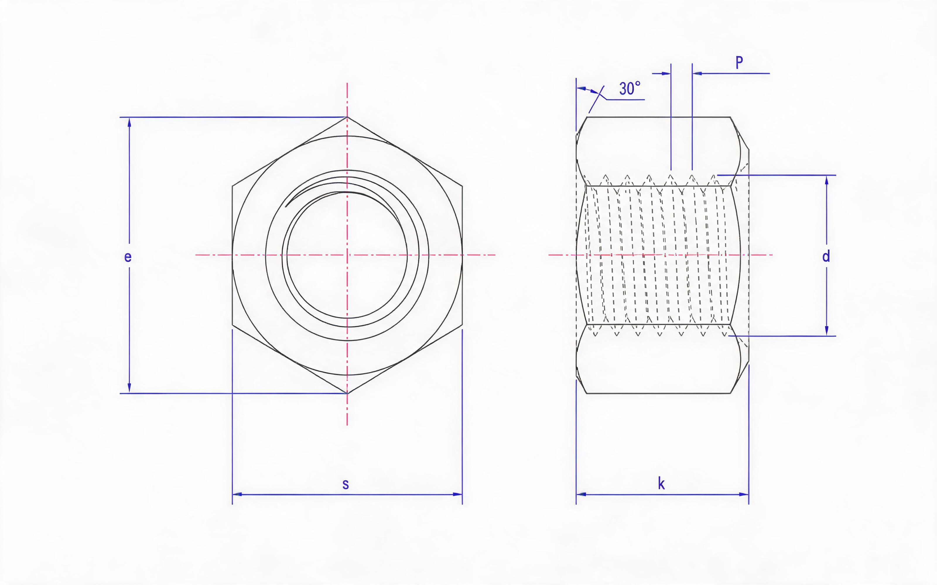 D thick hexagon nut Standard Drawing