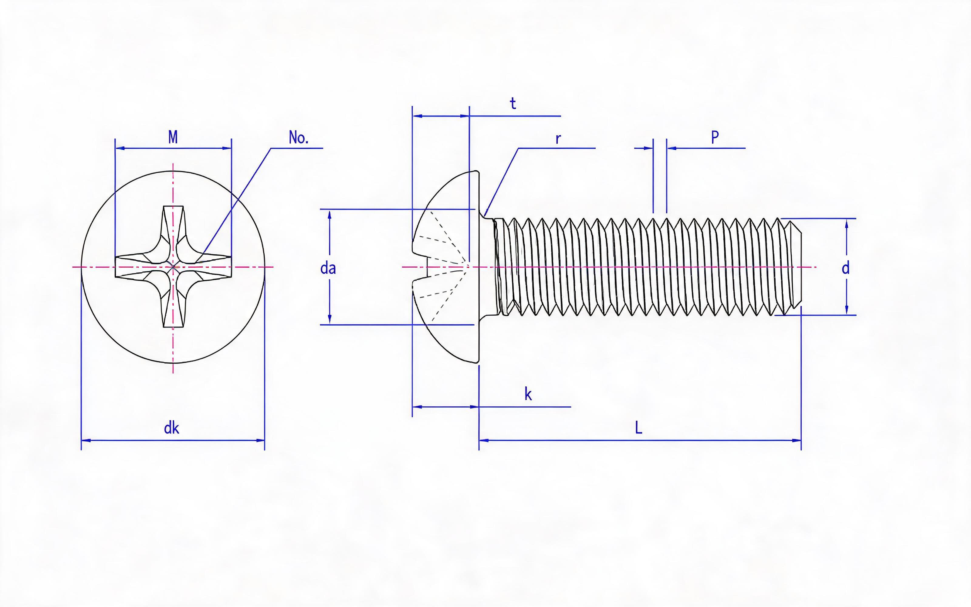 Cross recessed pan-head screw (H-groove) Standard Drawing