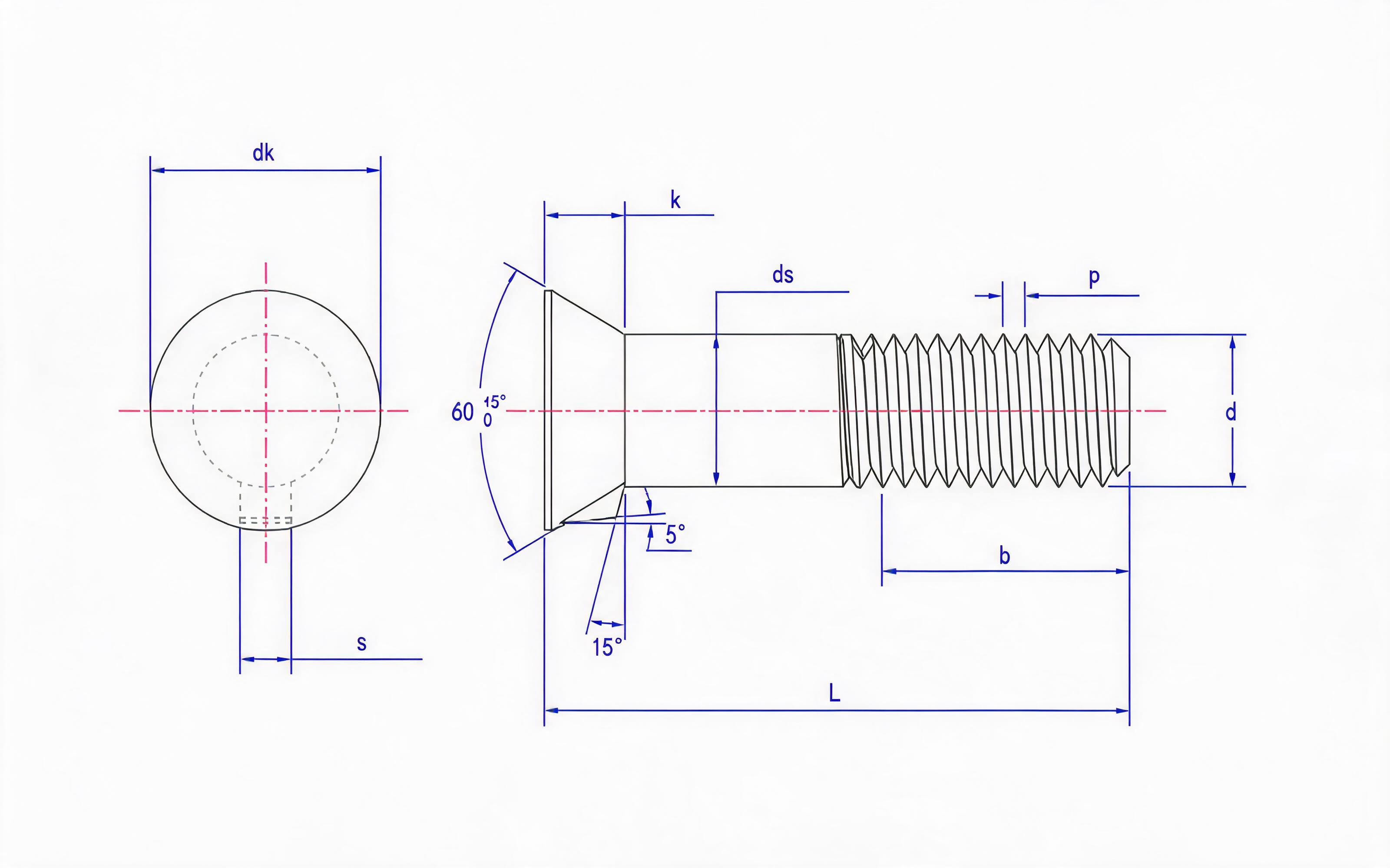 Countersunk head mortise bolt Standard Drawing