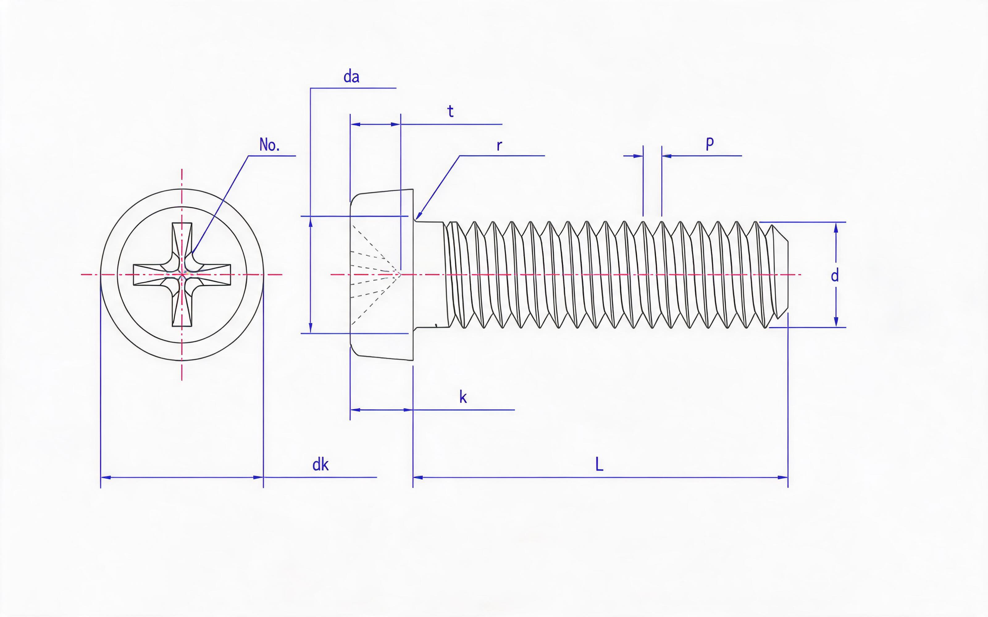 Cross recessed cheese head screw (H-groove) Standard Drawing