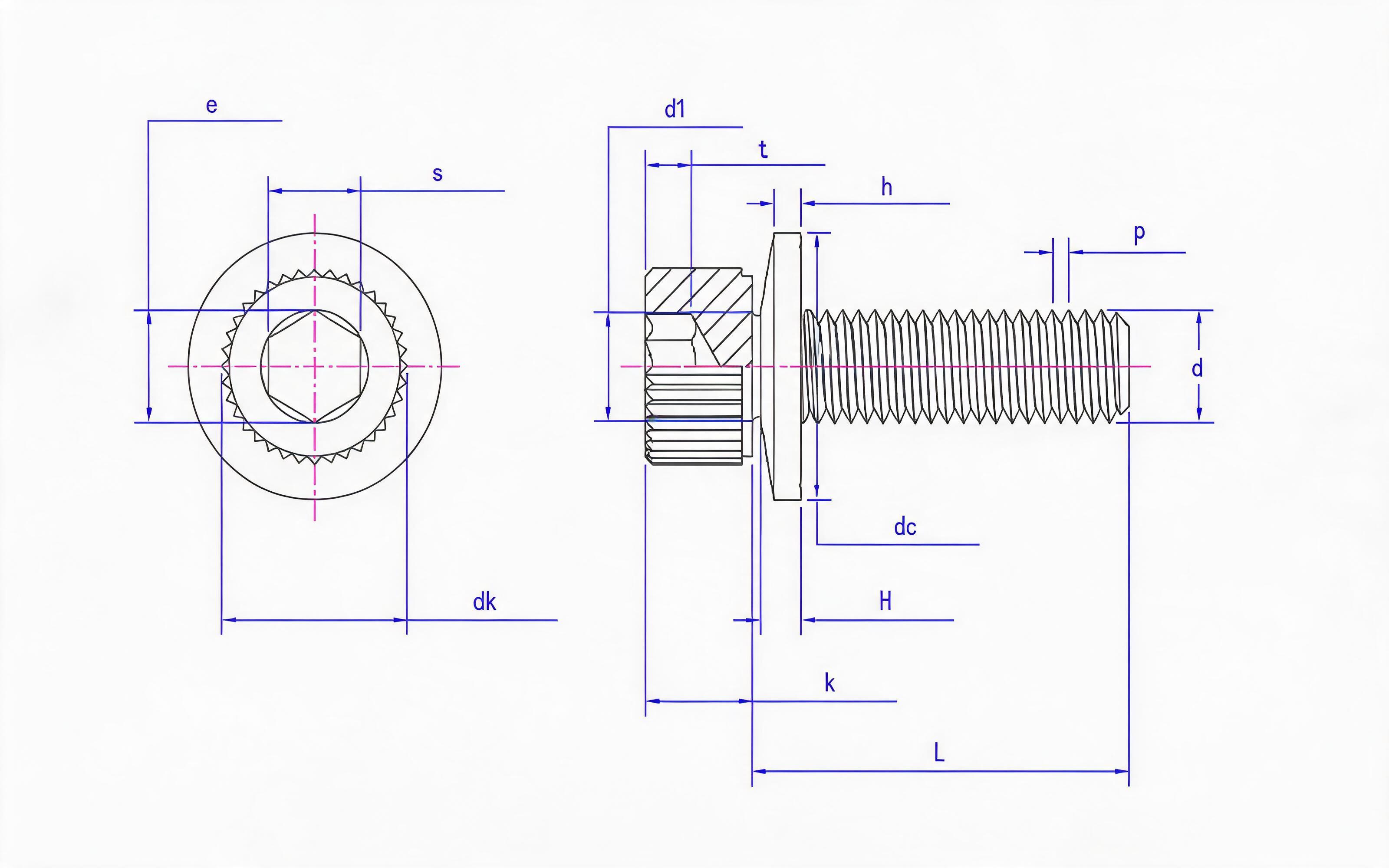 Knurled hexagon socket head cap screw and conical elastic washer combination Standard Drawing