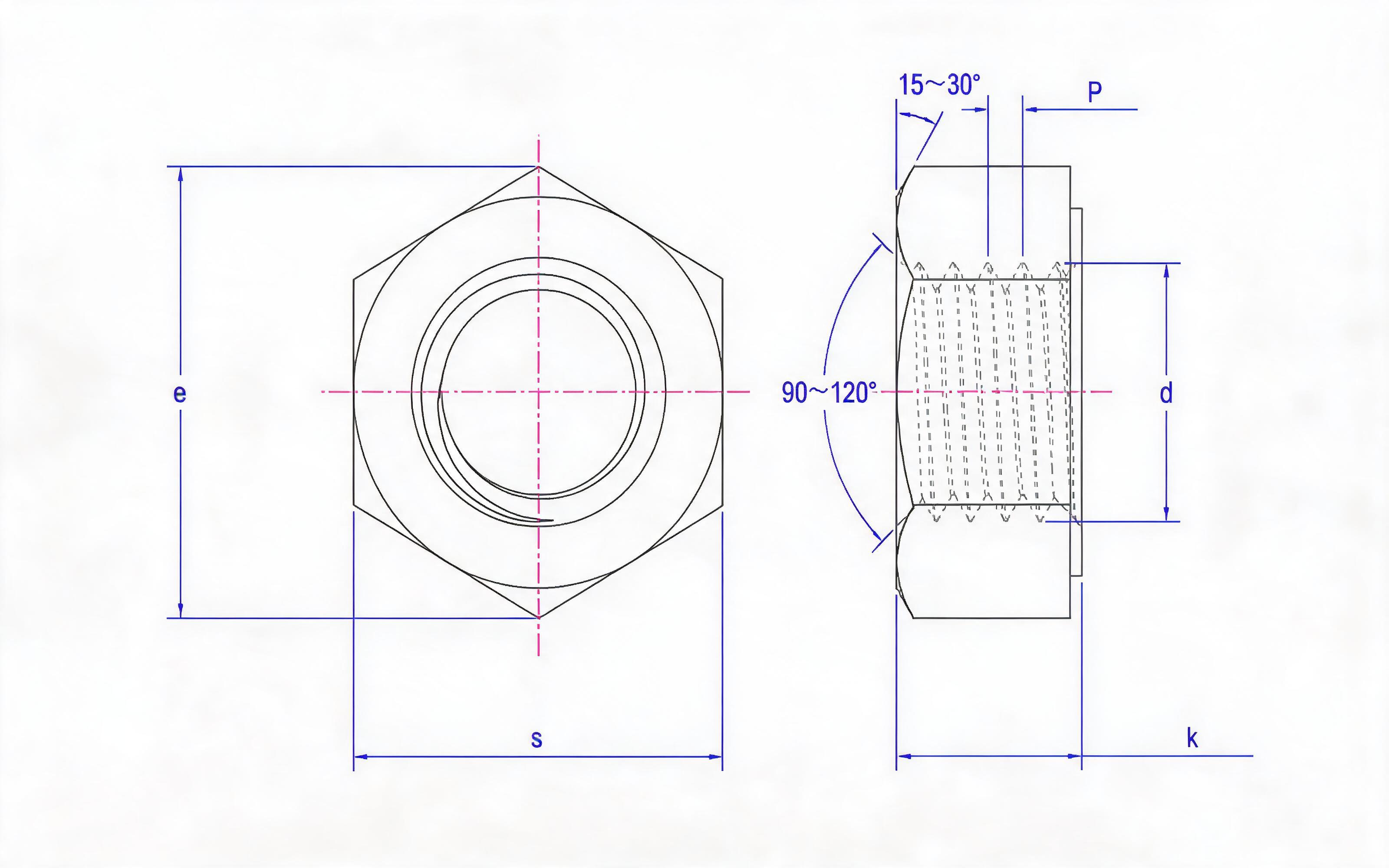 Type 2 single-chamfered hexagon fine thread nut Standard Drawing