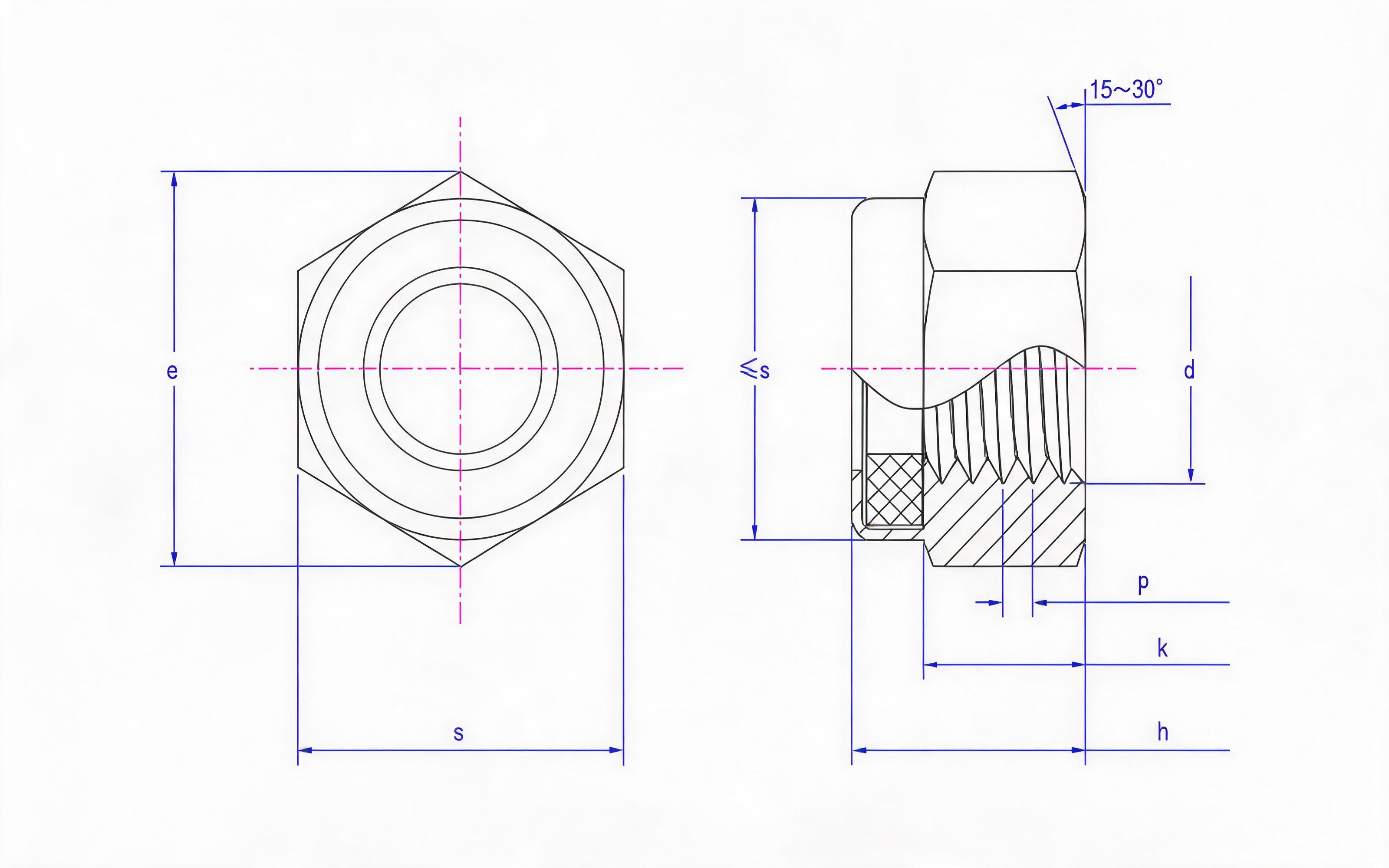 Type 2 non-metallic insert hexagon lock nut Standard Drawing