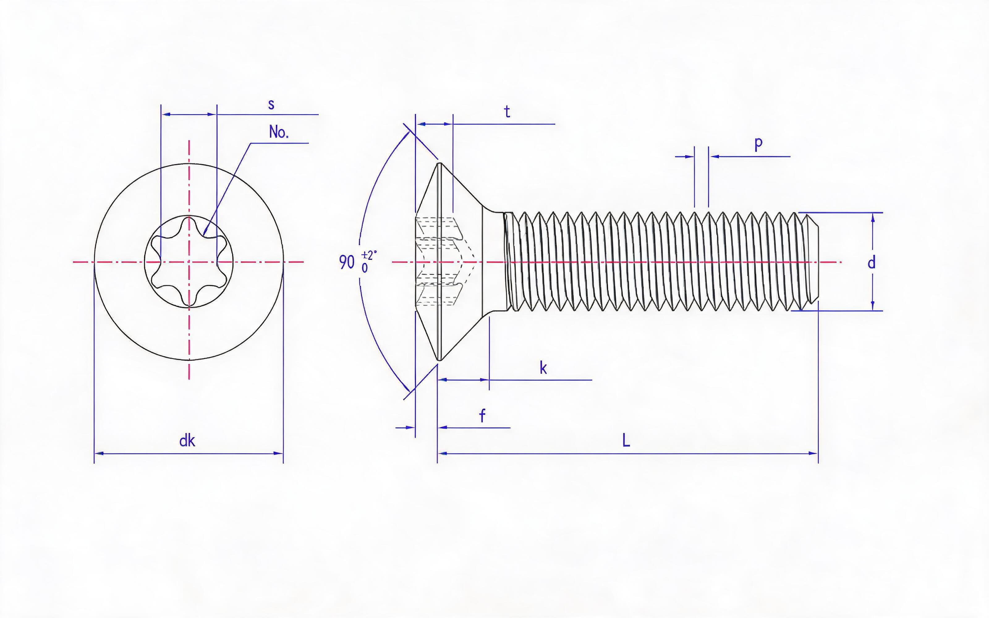 Hexagon socket countersunk head screw Standard Drawing