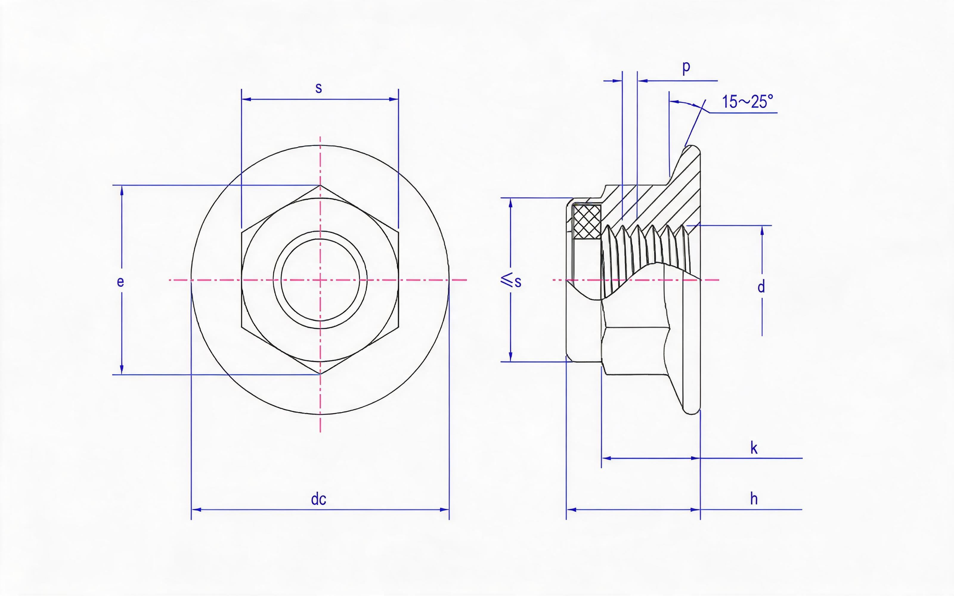 Hexagon flange lock nut of non-metallic insert Standard Drawing