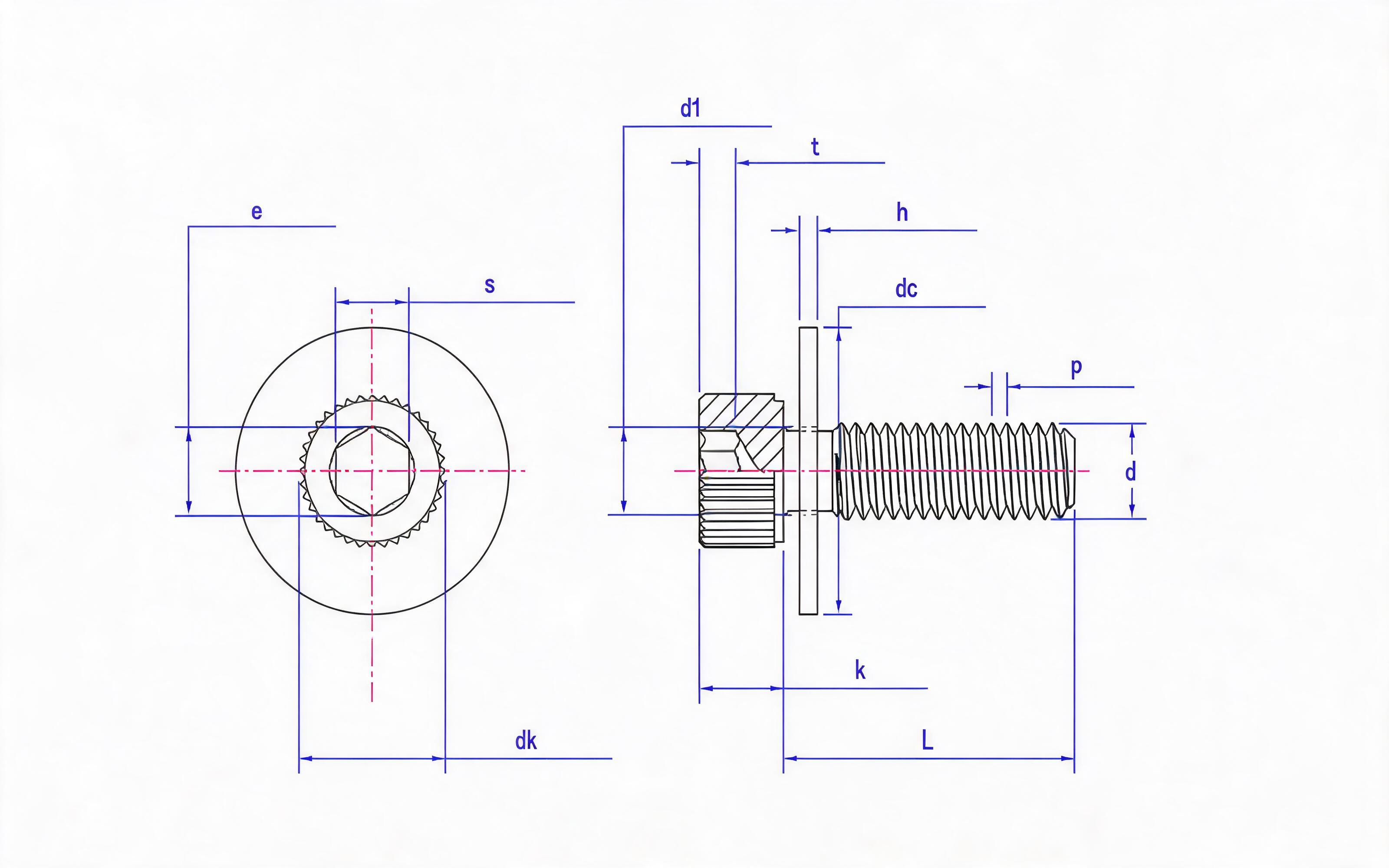 Knurled hexagon socket head cap screw and large flat washer combination Standard Drawing