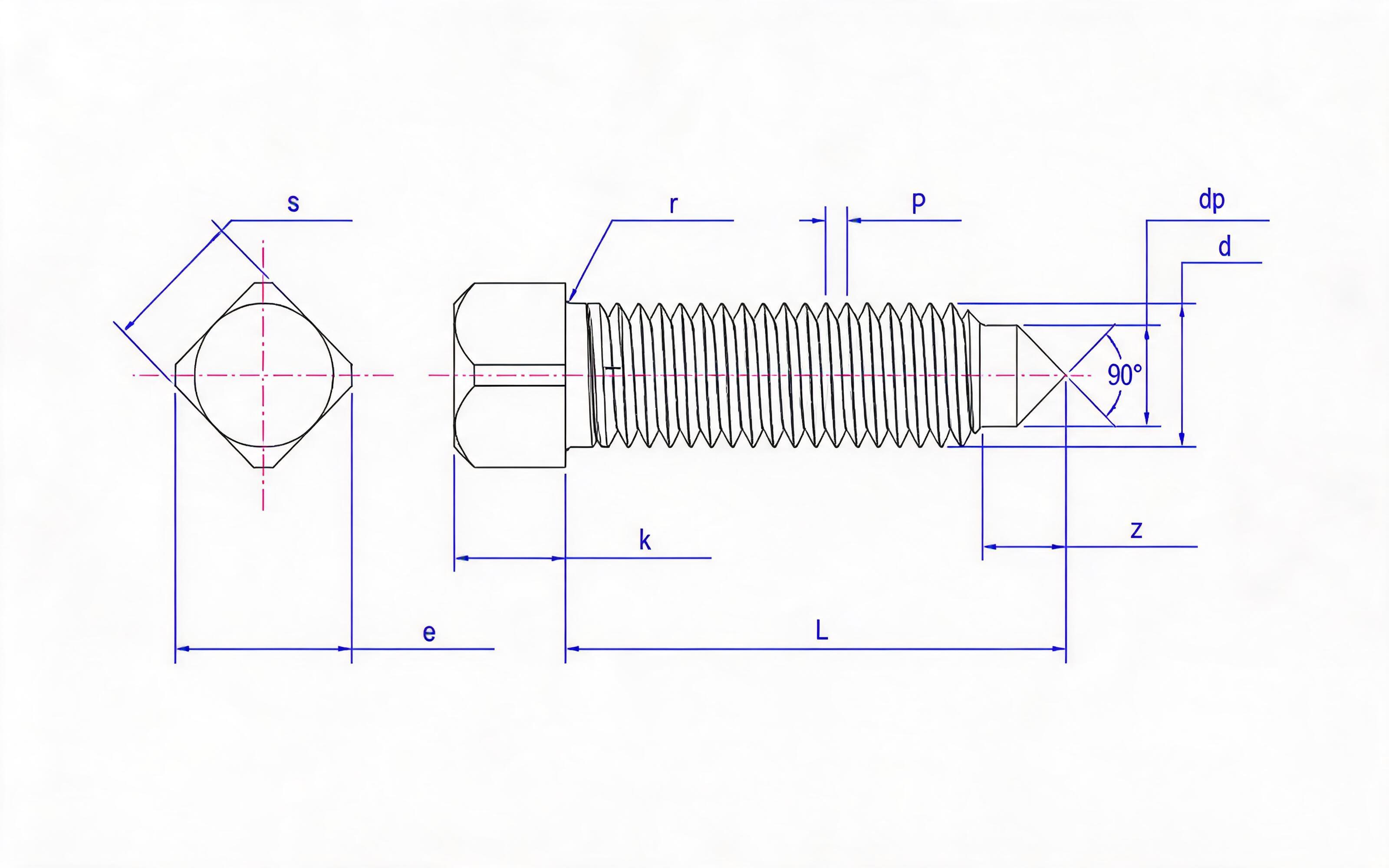SQUARE HEAD SHORT CYLINDRICAL CONE POINT SET SCREW Standard Drawing