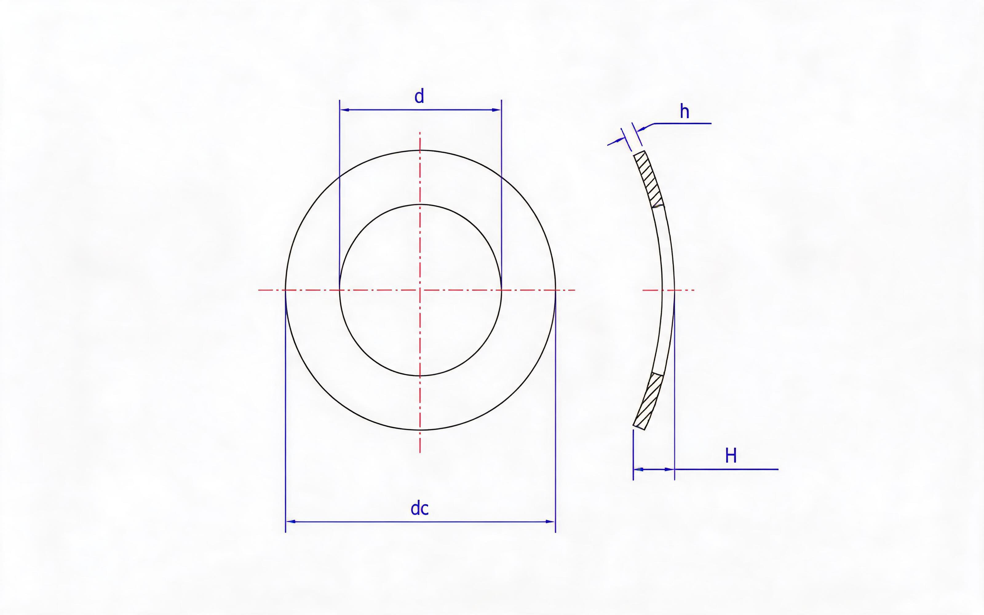 Curved spring washers  Standard Drawing
