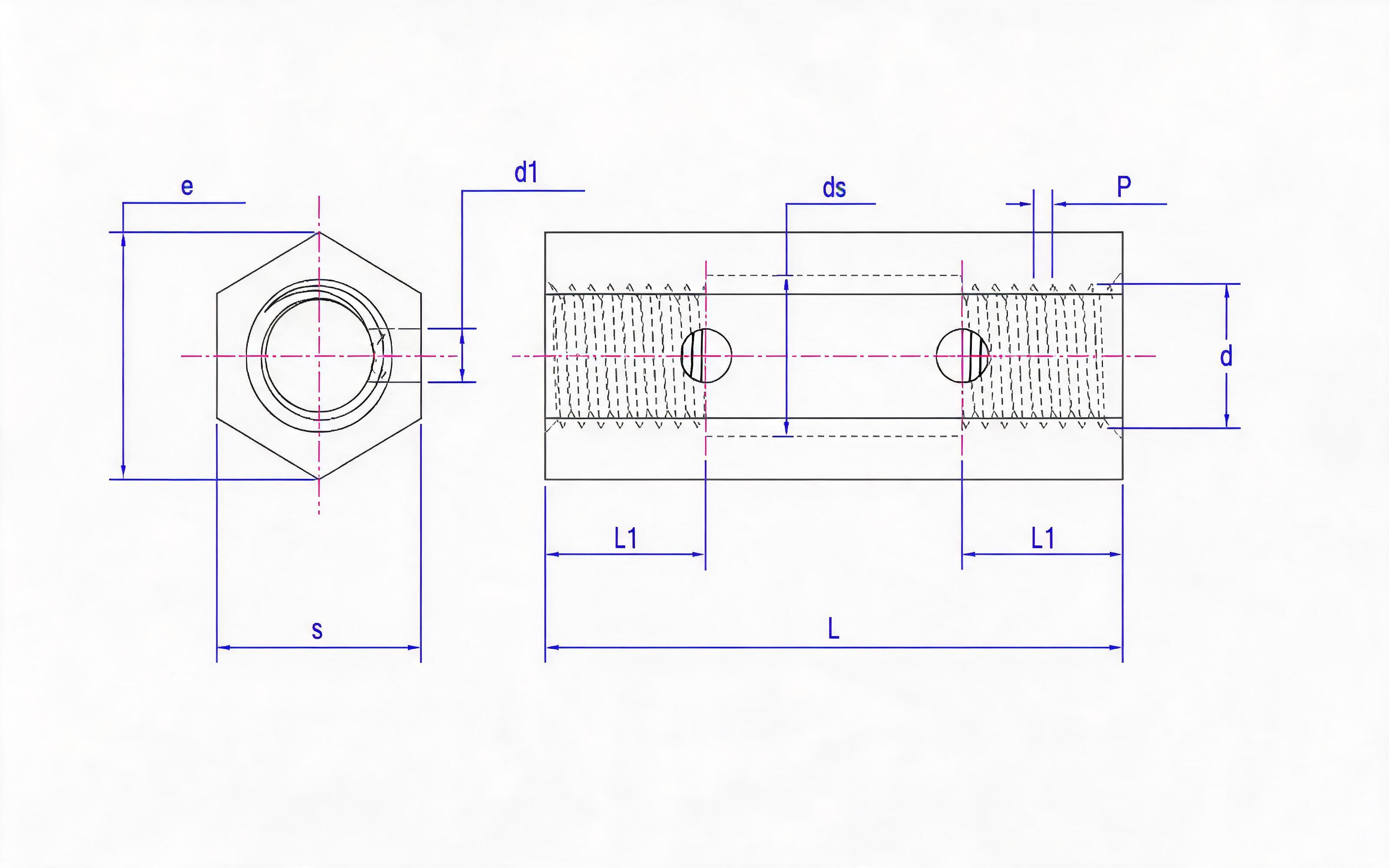 Side long hexagon nut with hole (M20 to M30) Standard Drawing