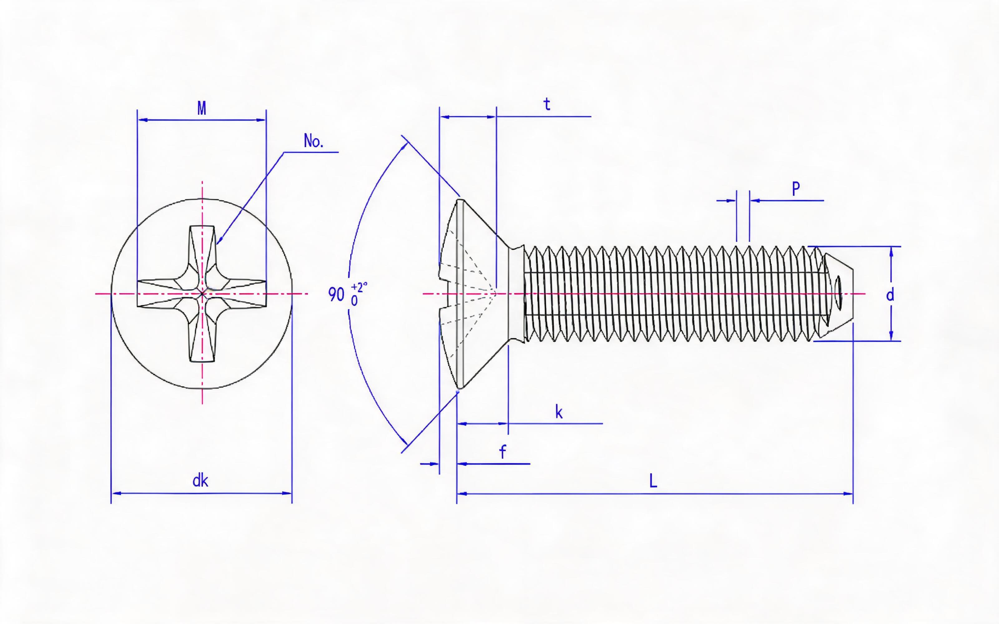 Cross recessed countersunk head self-tapping screw (type H) Standard Drawing