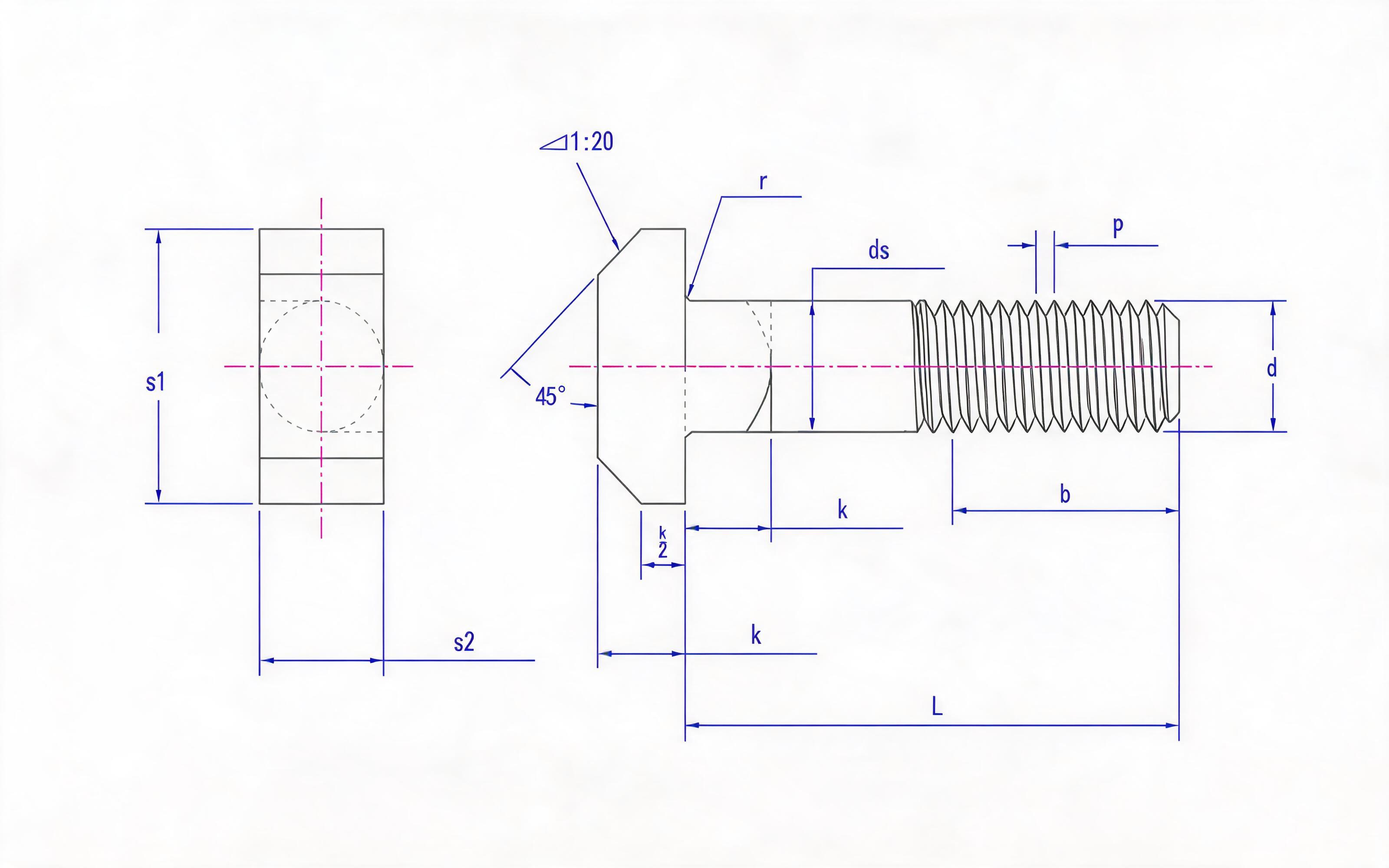 T bolt with double tenon Standard Drawing