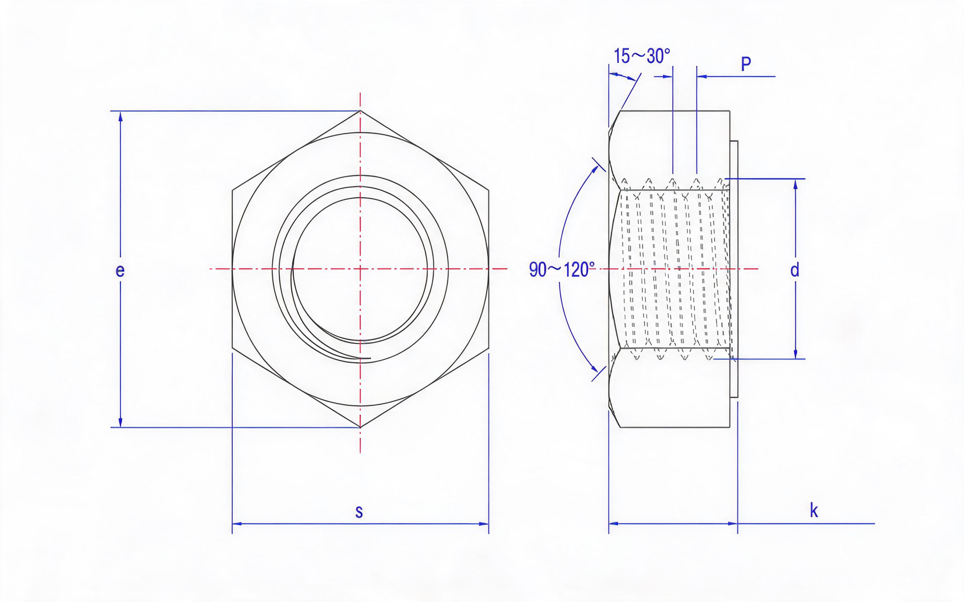 Single chamfered hexagon nuts for bolting of hot-dip galvanized type 1 (oversize tapping) structures Grade 5, 6 and 8 Standard Drawing