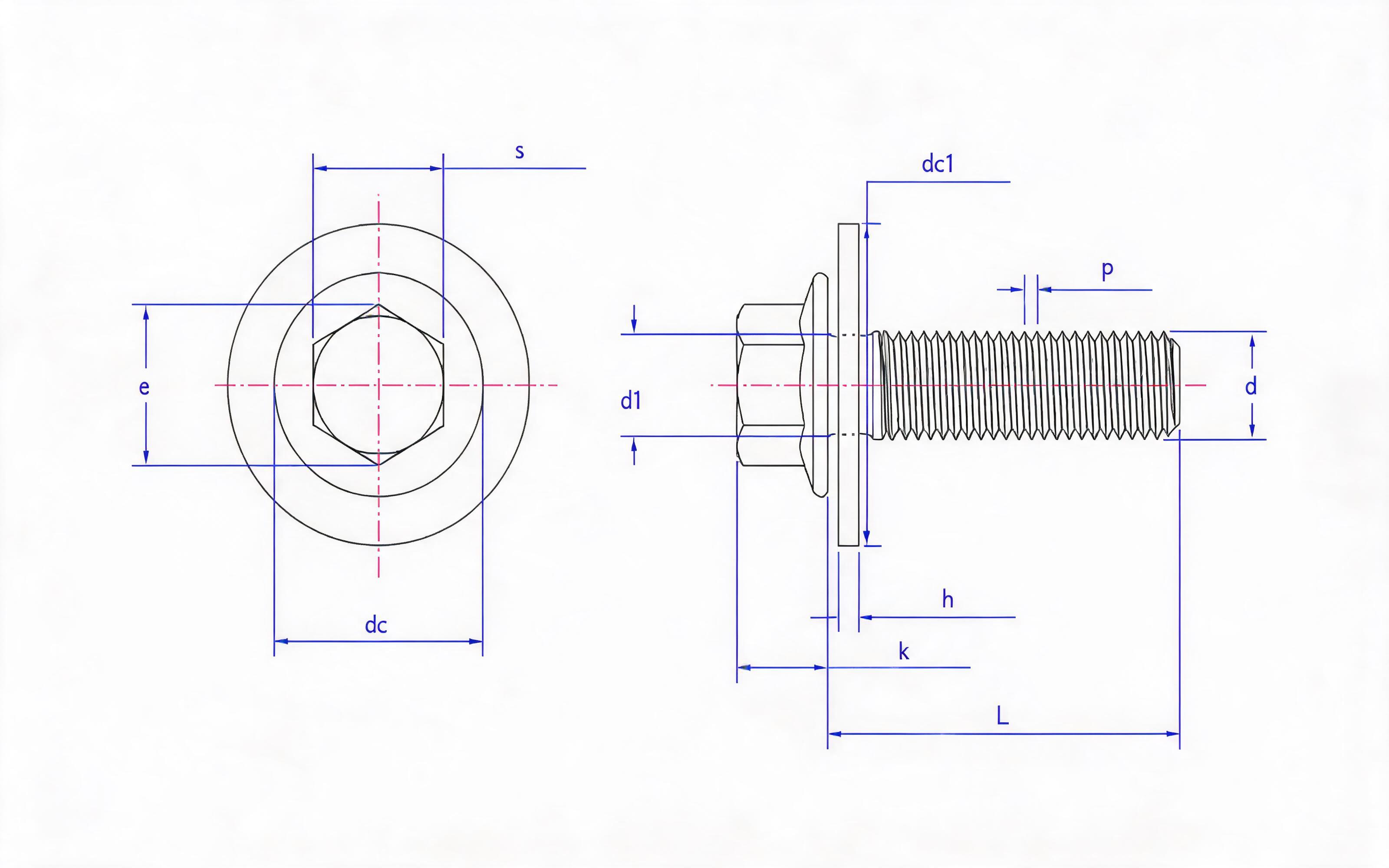 Hexagon flange bolt (type F) and large flat washer combination (ISO 15071) Standard Drawing
