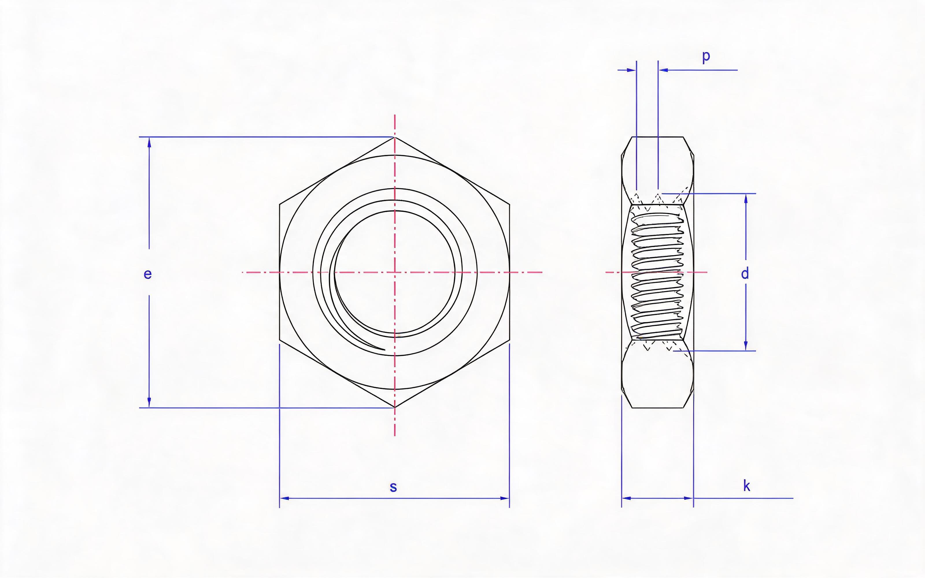 Small hexagon flat nut Standard Drawing