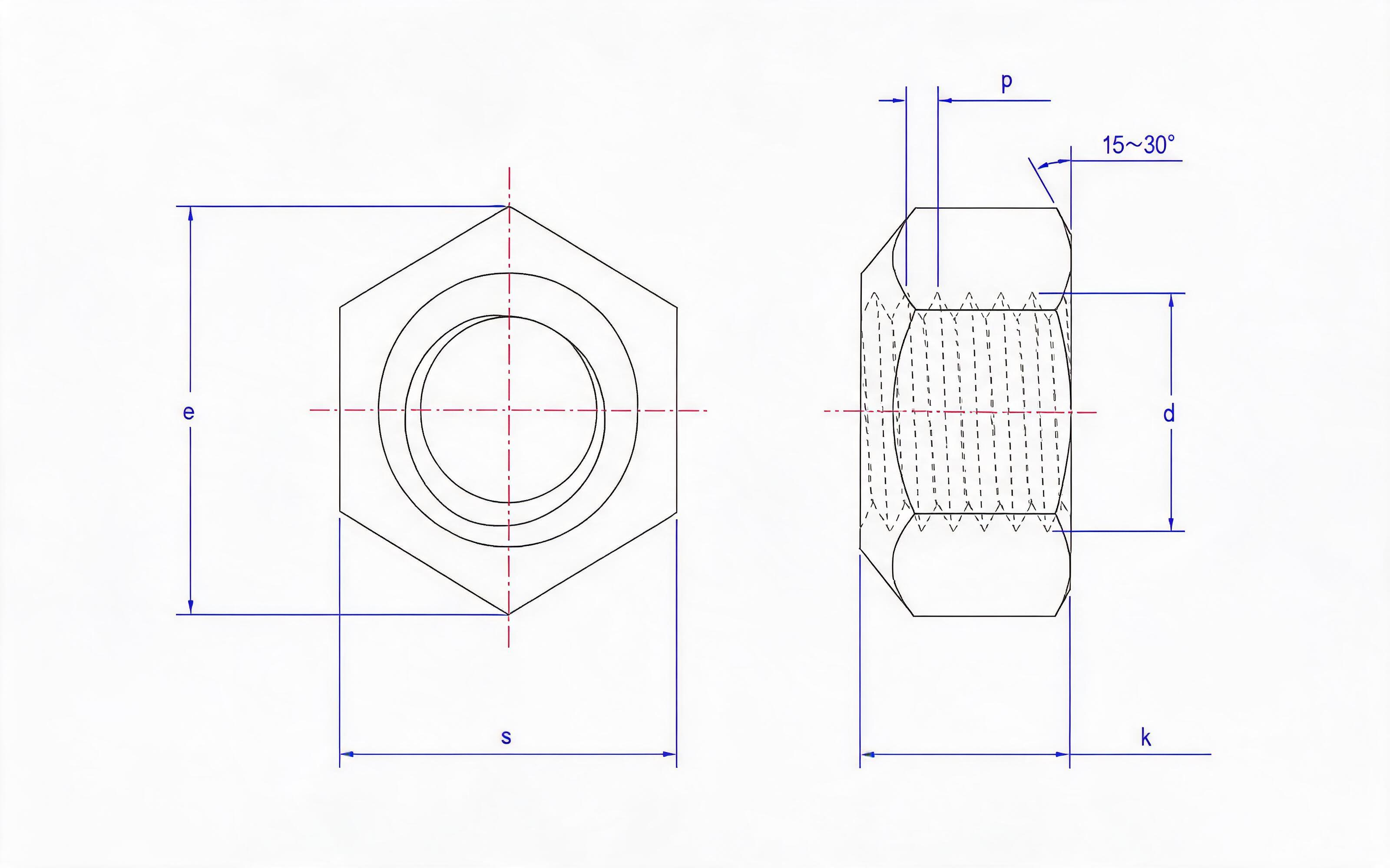 Type 2 all-metal fine thread hexagon lock nut Grade 8, 10 and 12 Standard Drawing