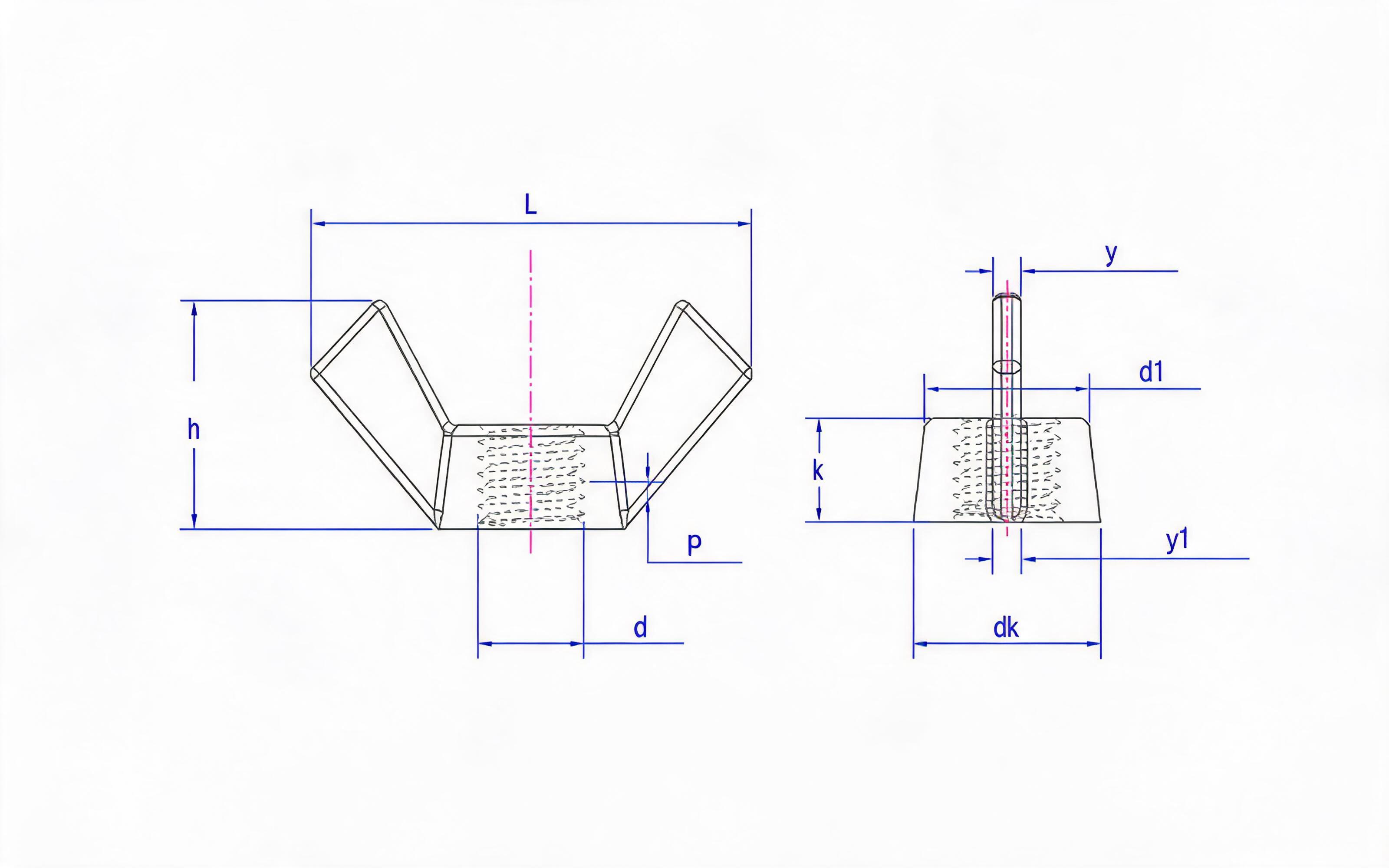 WING NUT SQUARE WING Standard Drawing