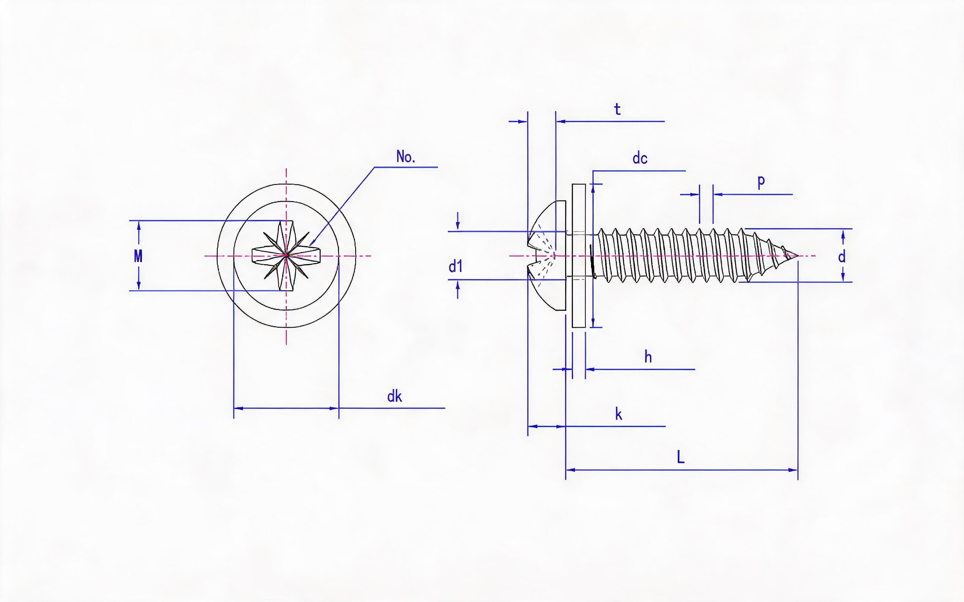Rice groove panhead self-tapping screw and flat washer combination type C Standard Drawing