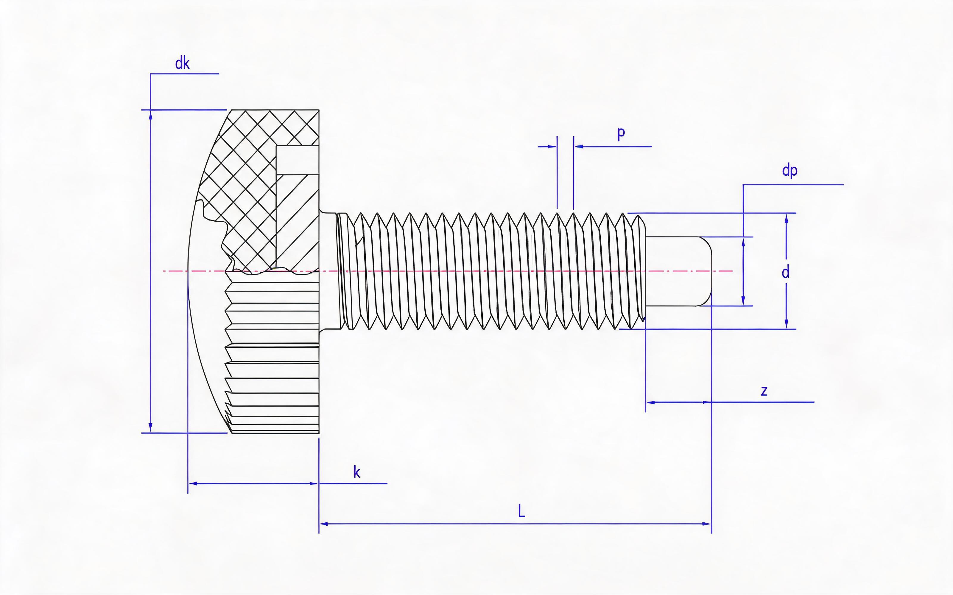 Plastic knurled head screw (Type B) Standard Drawing
