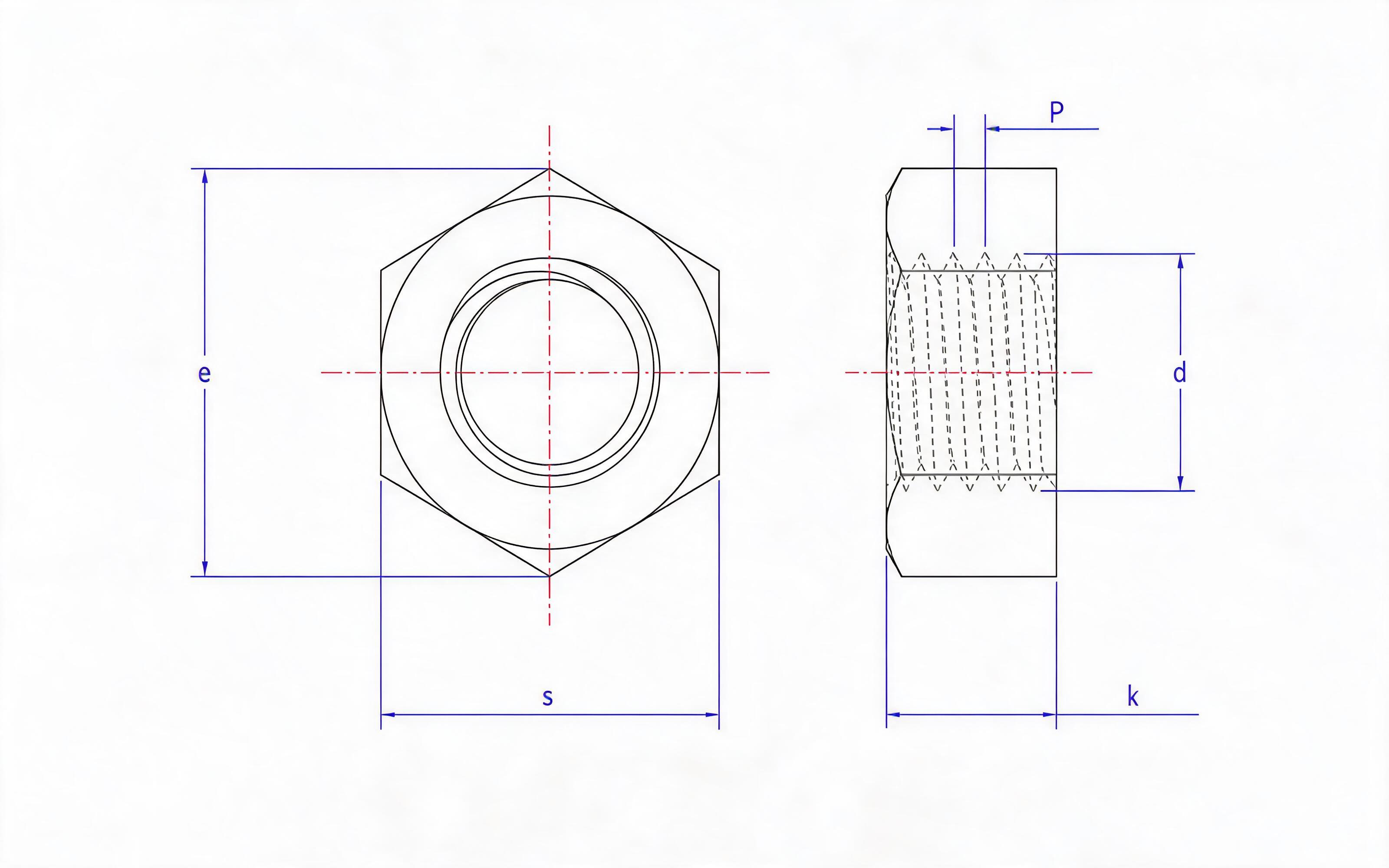 Single chamfer hexagon nut Standard Drawing