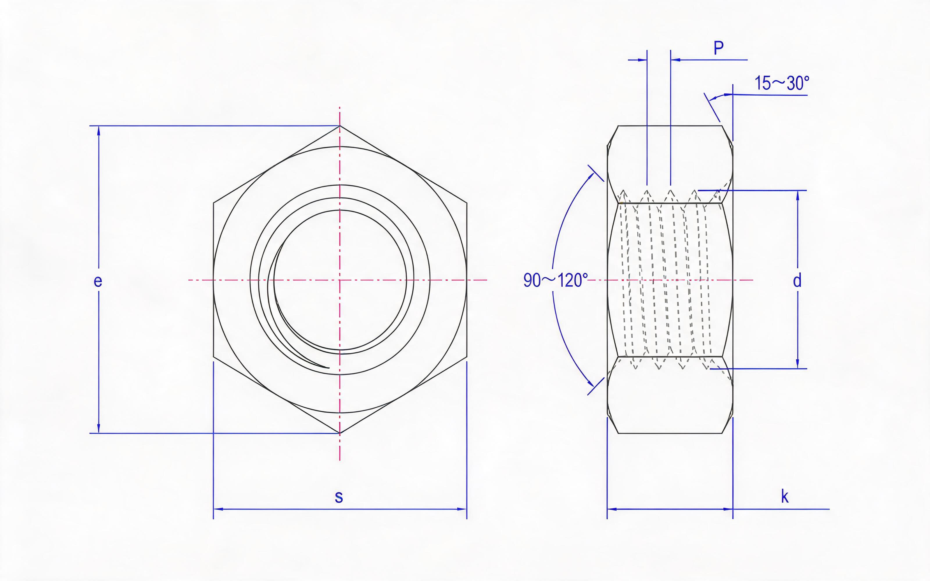 Type 2 hexagon nut Standard Drawing