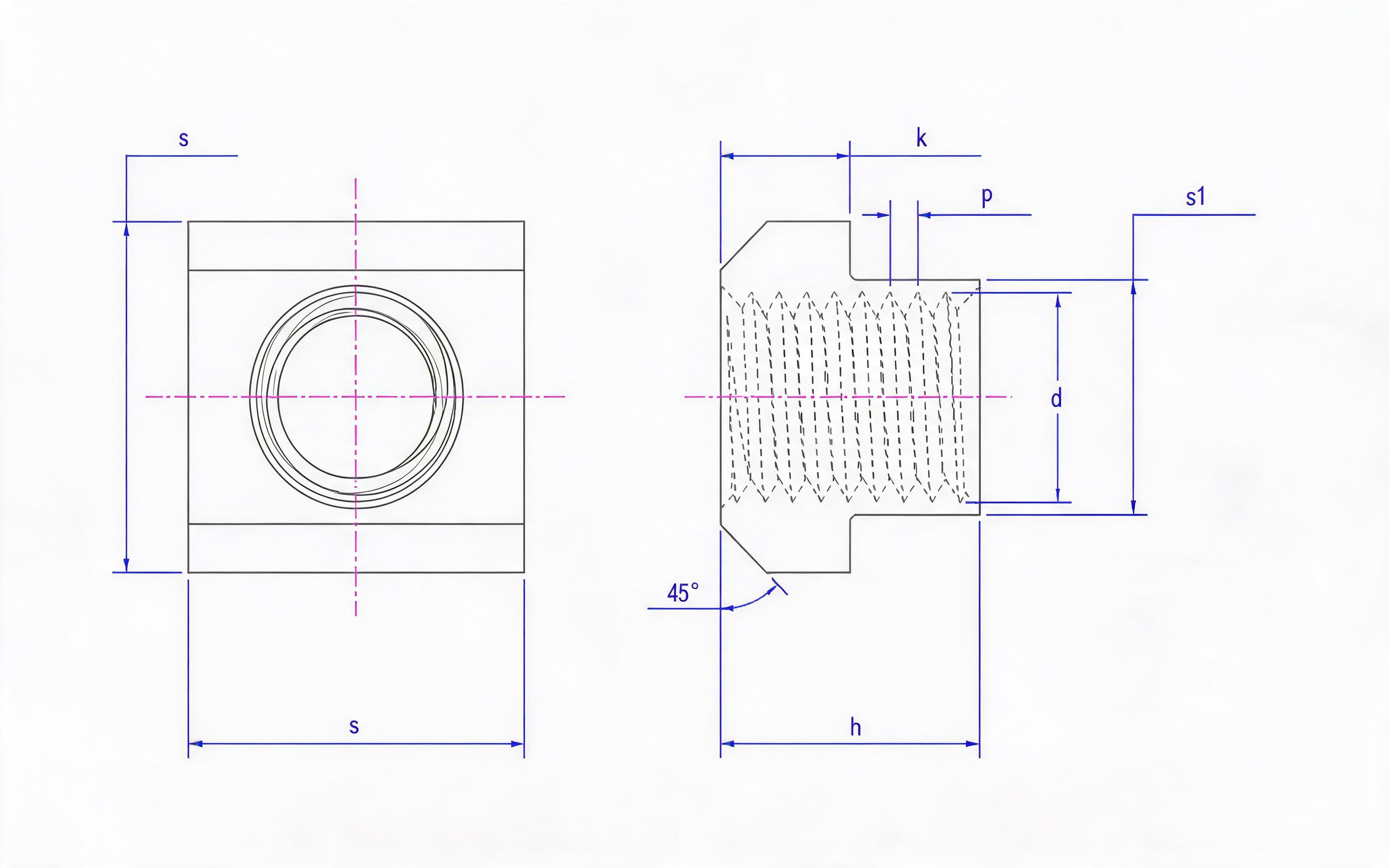 Nut for T-slot Standard Drawing
