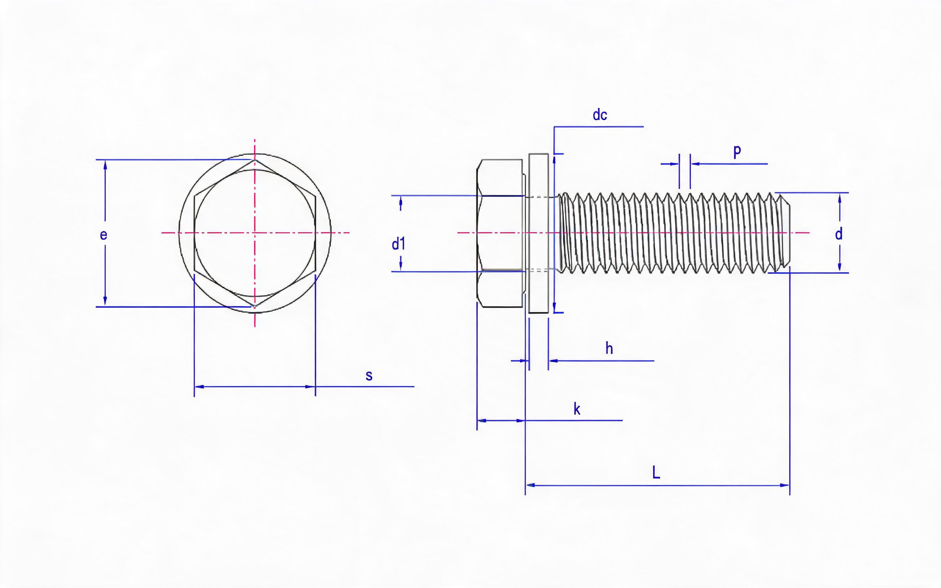 Hexagon bolt and flat washer combination Standard Drawing