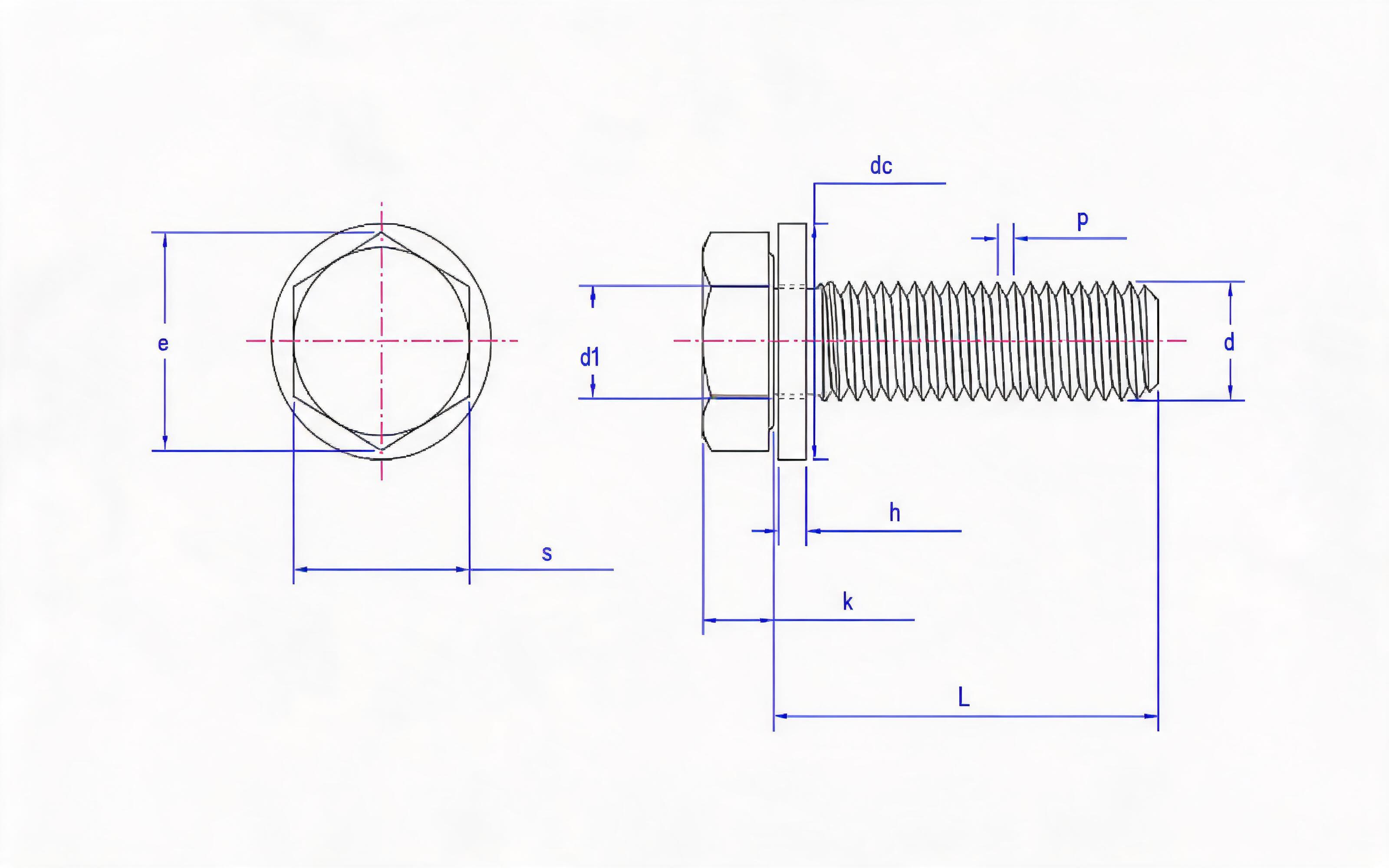 Hexagon bolt and flat washer combination (ISO 4014) Standard Drawing
