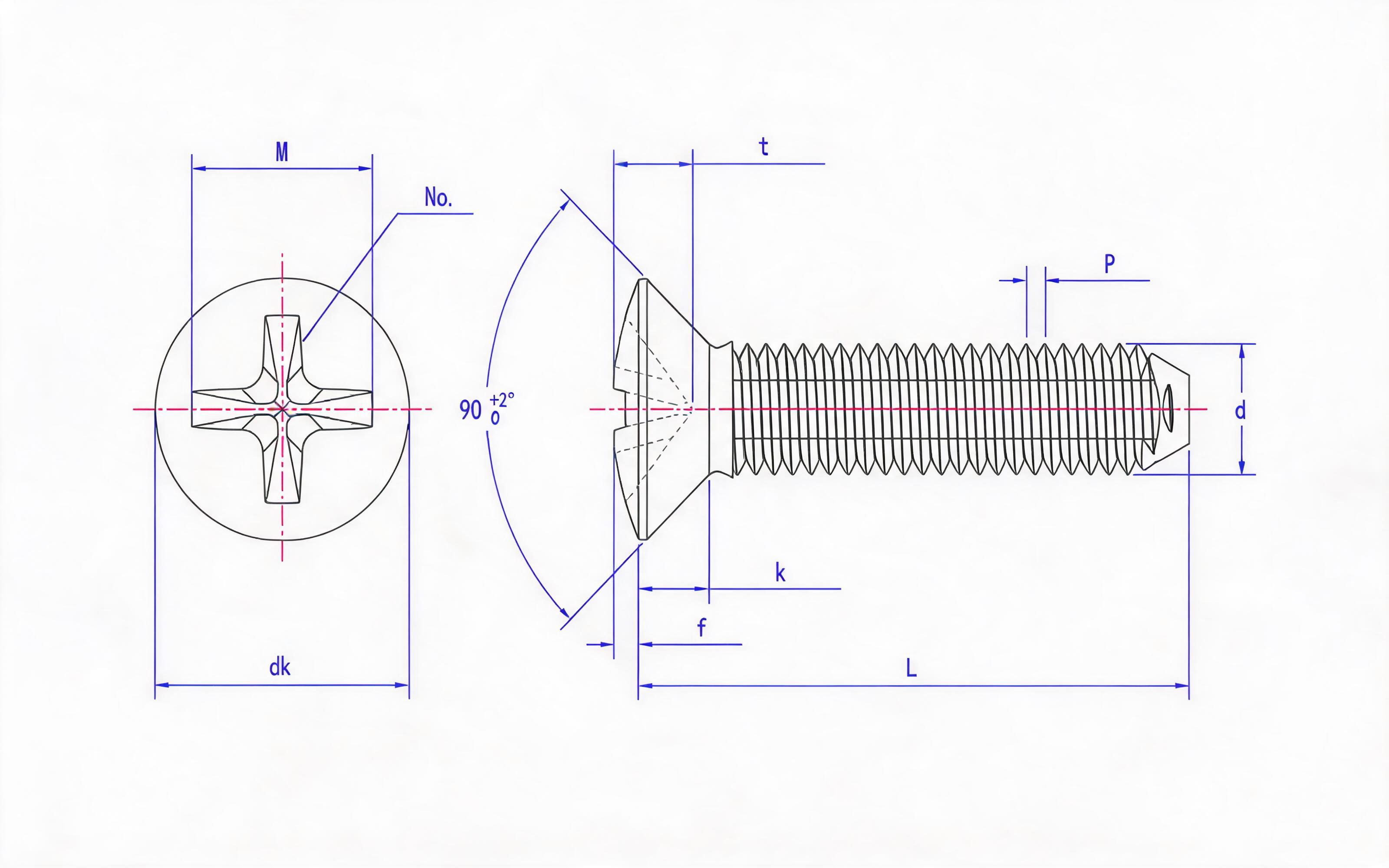 Cross recessed countersunk head triangle lock screw (Type H) Standard Drawing