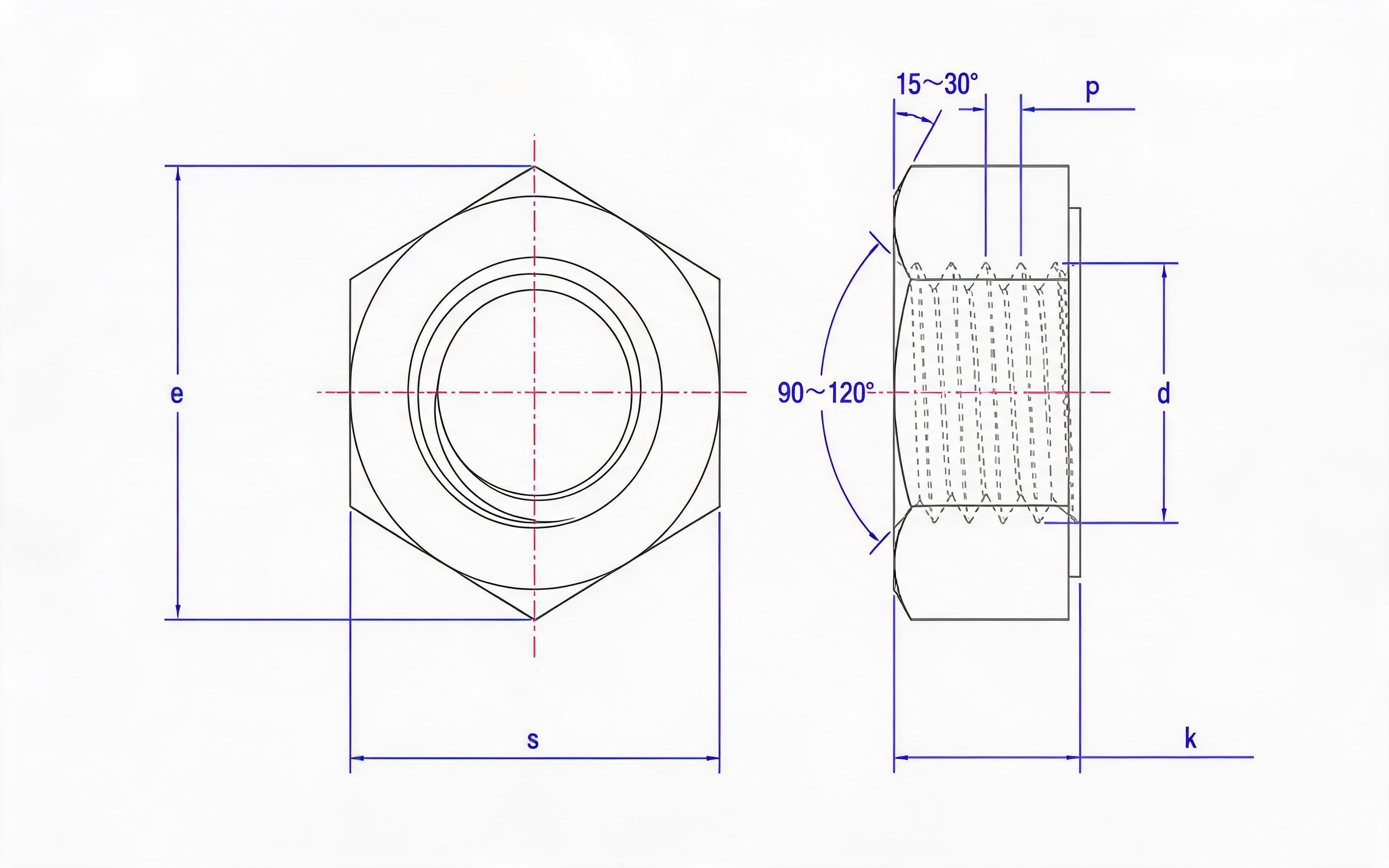 Type 1 single-chamfered hexagon nut Standard Drawing