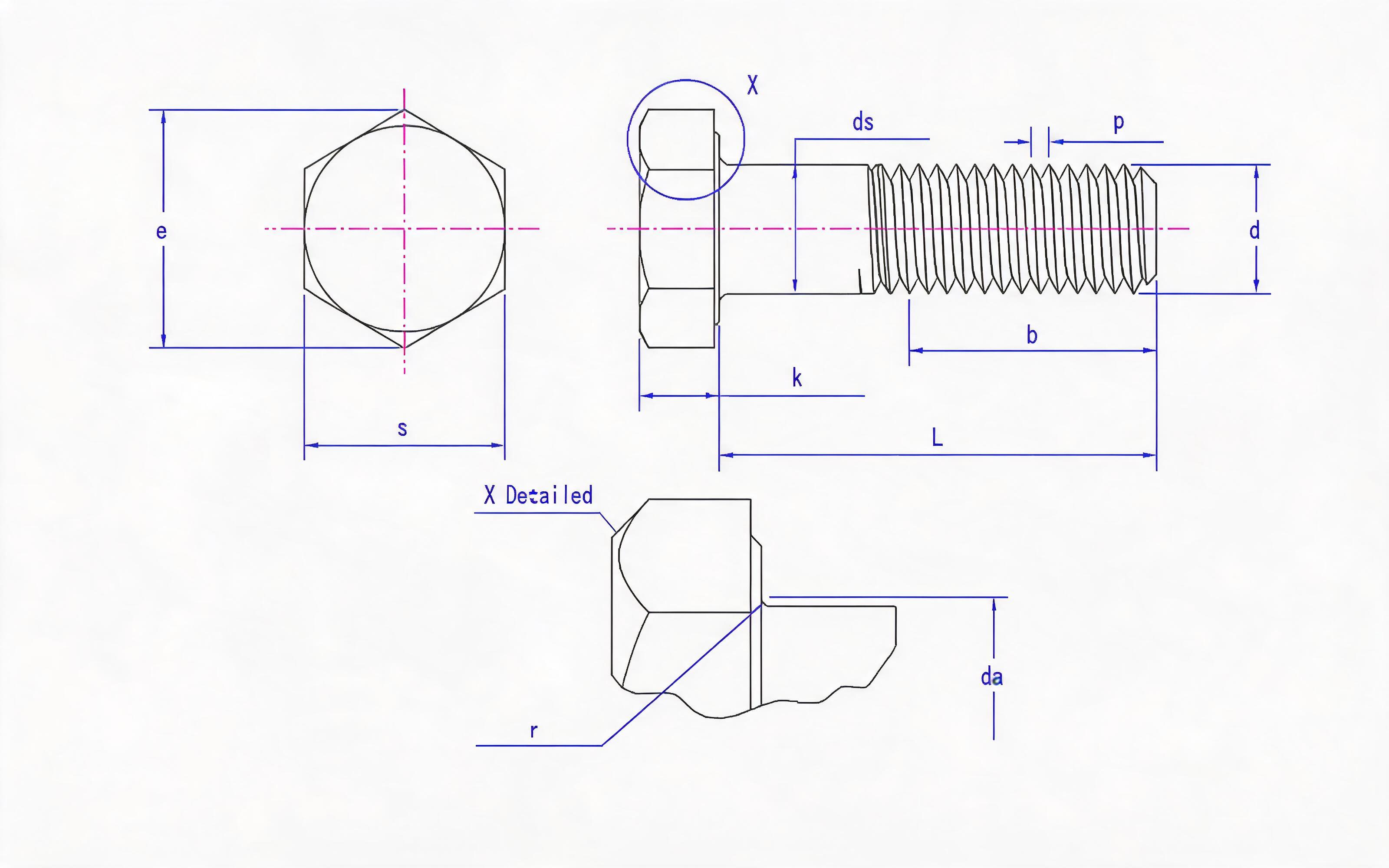 Fasteners for Steel Pipe Flanges Part 1 - Hexagon Bolts Standard Drawing
