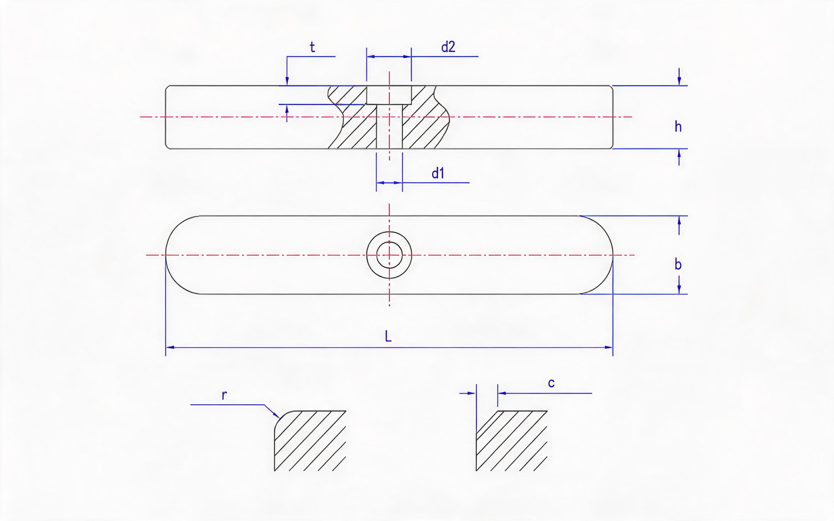 C type with single-hole flat key (size ≥ 8_7) Standard Drawing