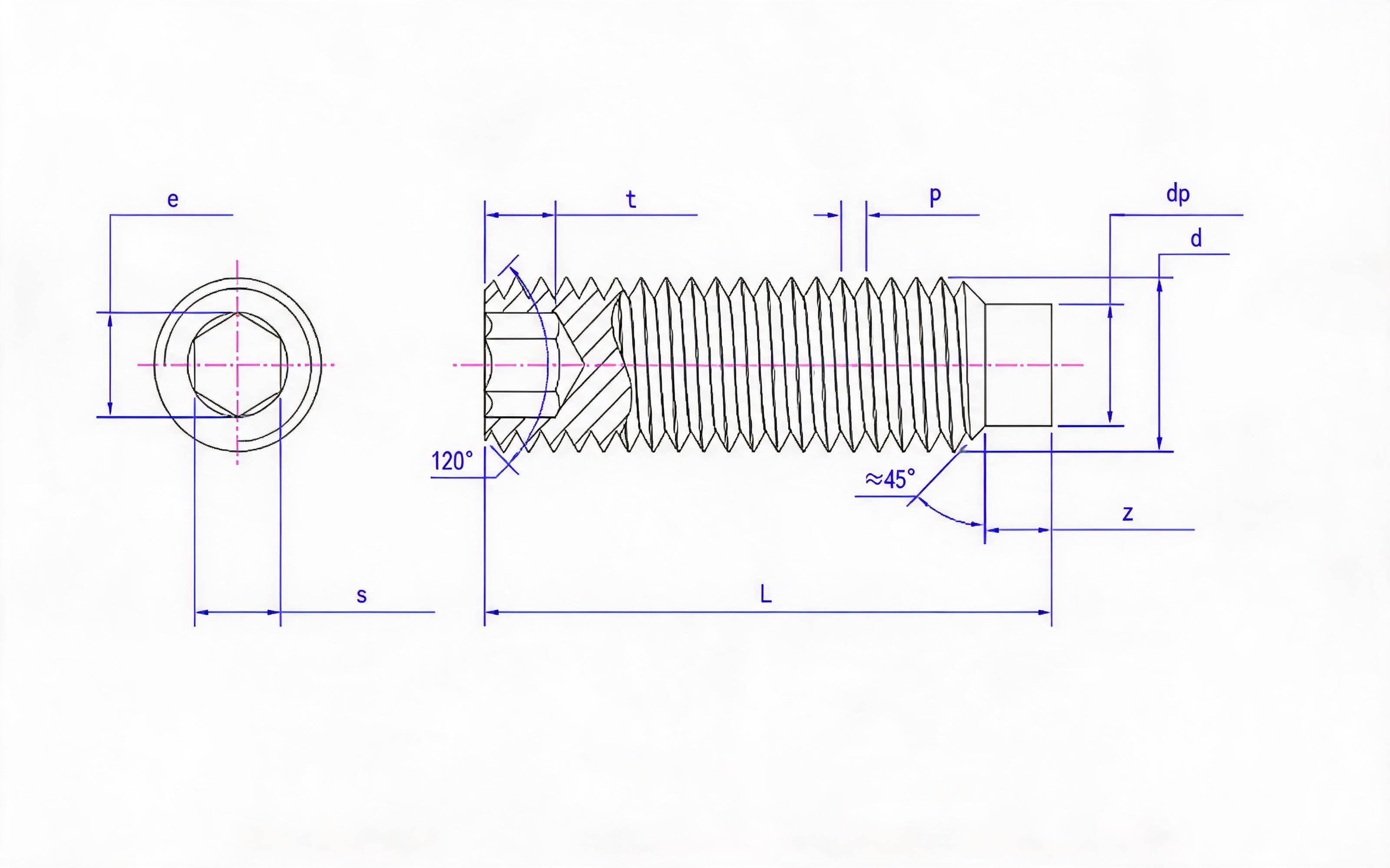Hexagon socket set screw with cylindrical end Standard Drawing