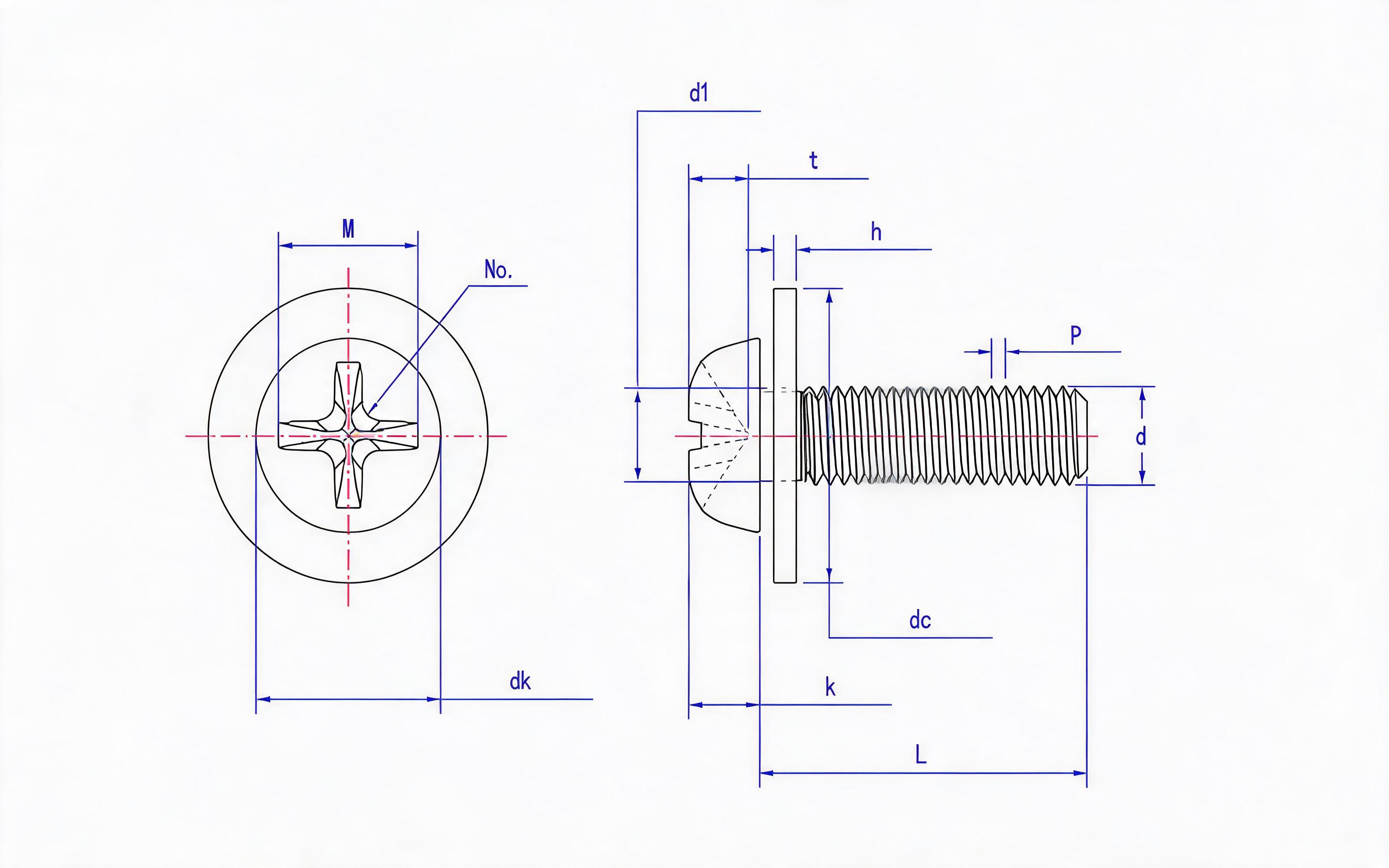 Combination of cross recessed small panhead screw and large flat washer Standard Drawing
