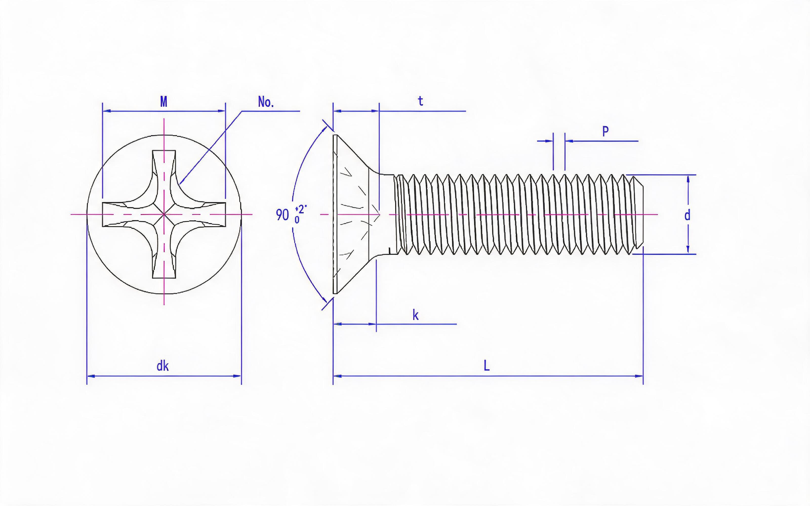 Cross recessed countersunk head screw Standard Drawing