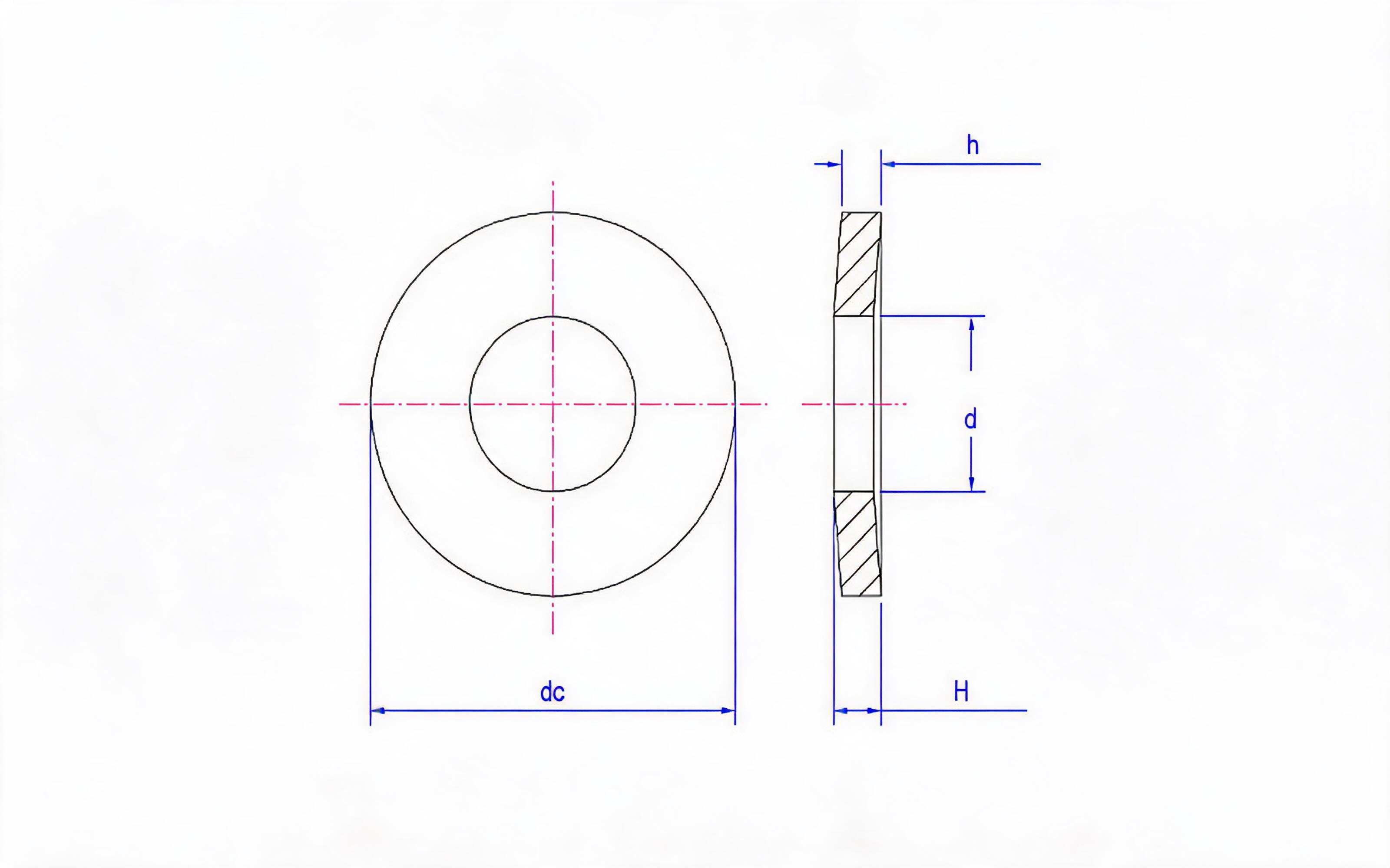 Belleville spring washer (h>6mm, d H13) Table 4 Standard Drawing