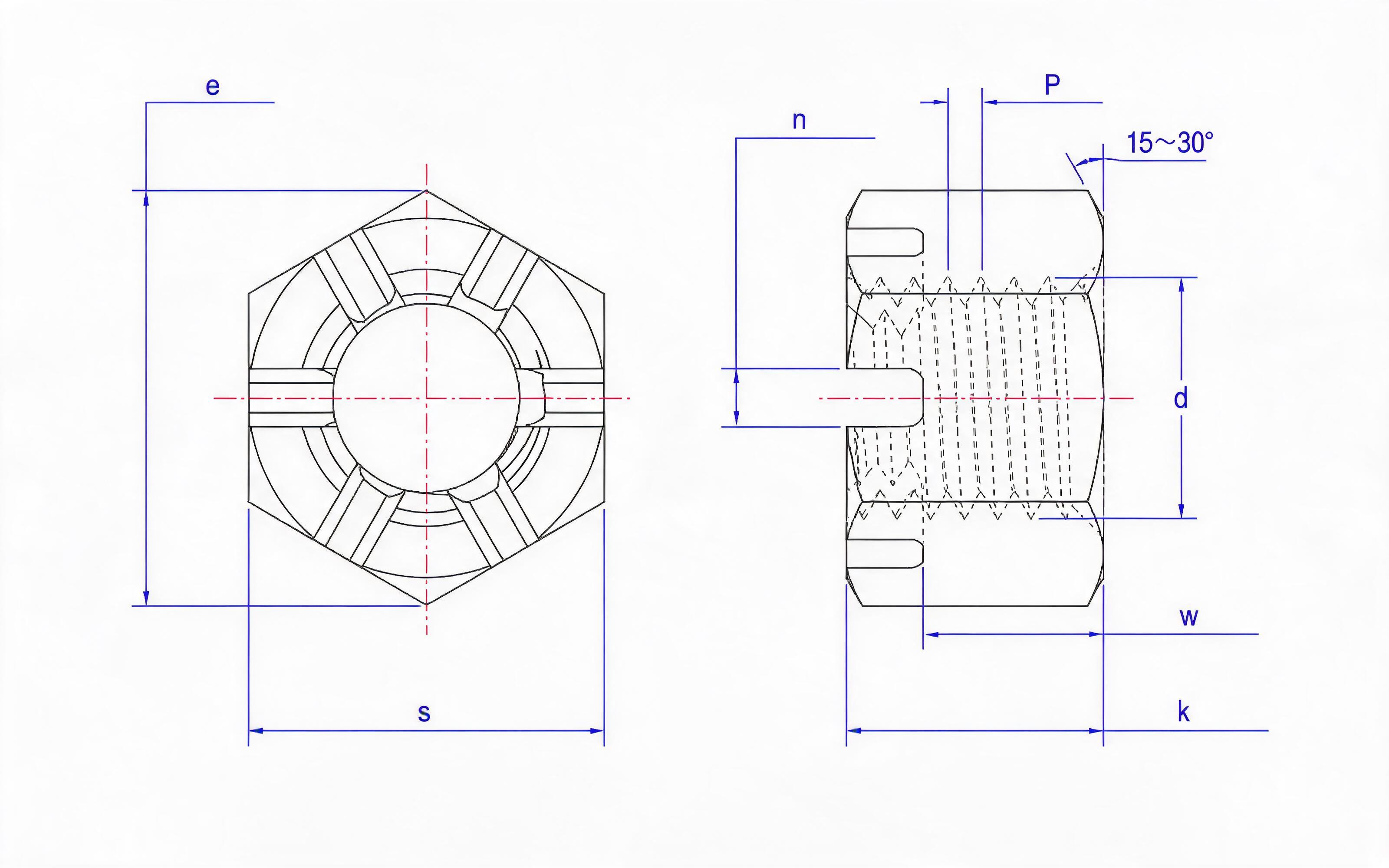 Type 2 hexagon castle nut Standard Drawing