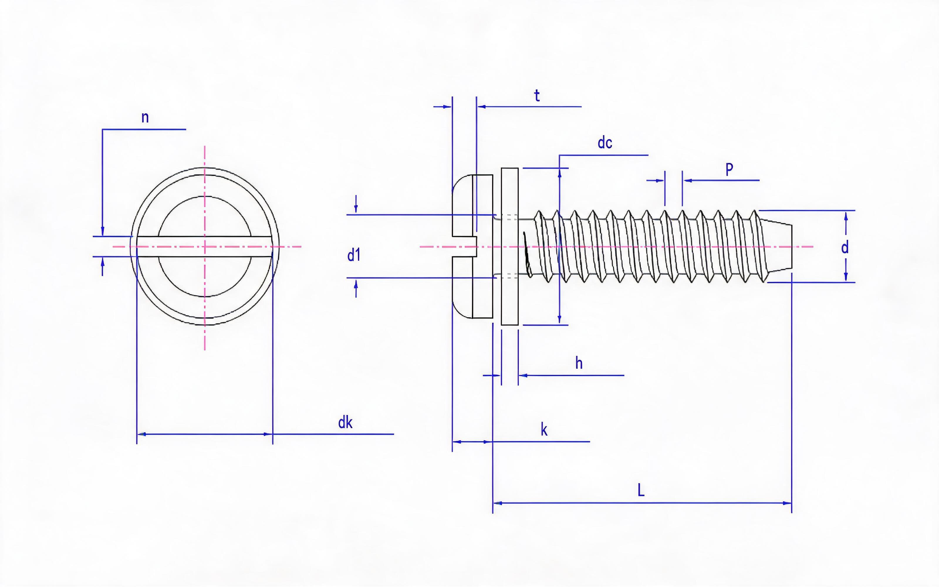 Slotted panhead self-tapping screw and flat washer combination type F Standard Drawing