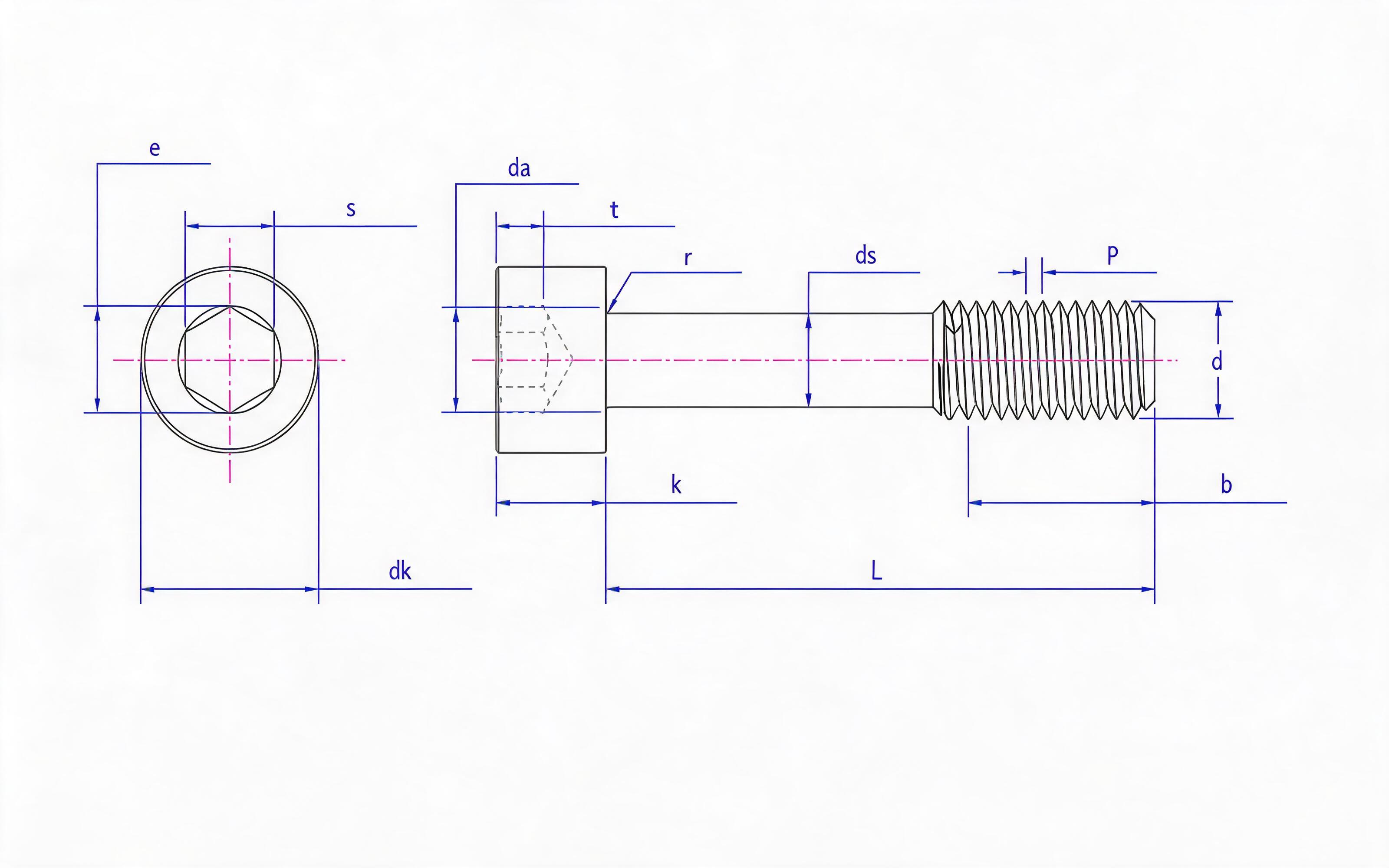 HEXAGON SOCKET HEAD WITHOUT SCREW L LONG THREAD (FLAT) Standard Drawing