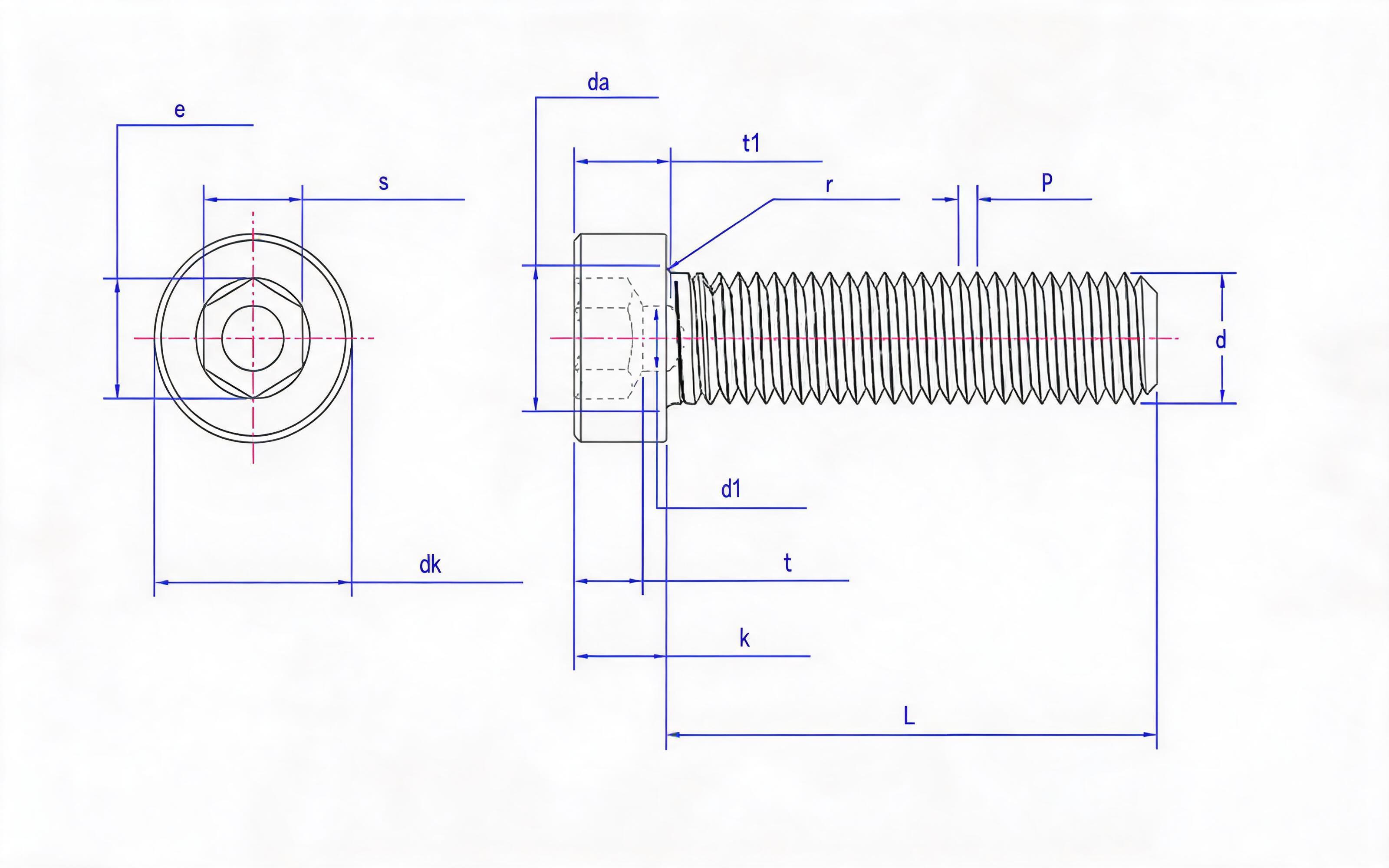 Hexagon socket head screw with guide hole Standard Drawing